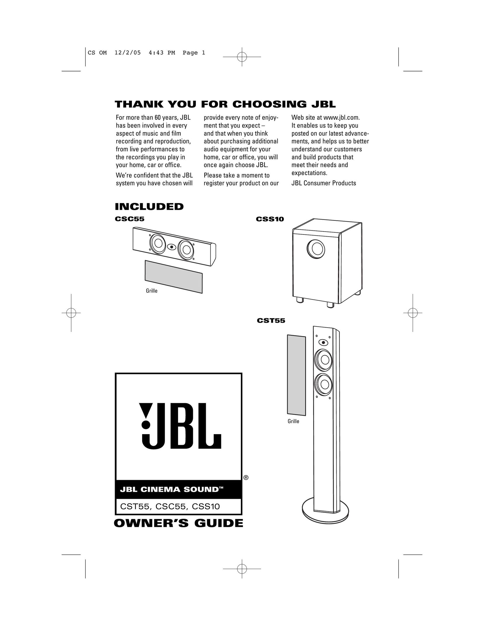 JBL CSC55 Speaker System User Manual