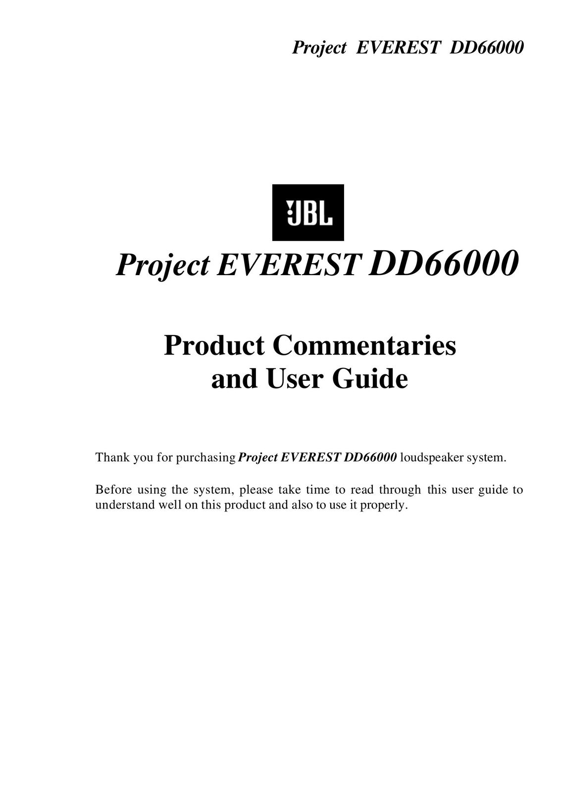 JBL DD66000 Speaker System User Manual