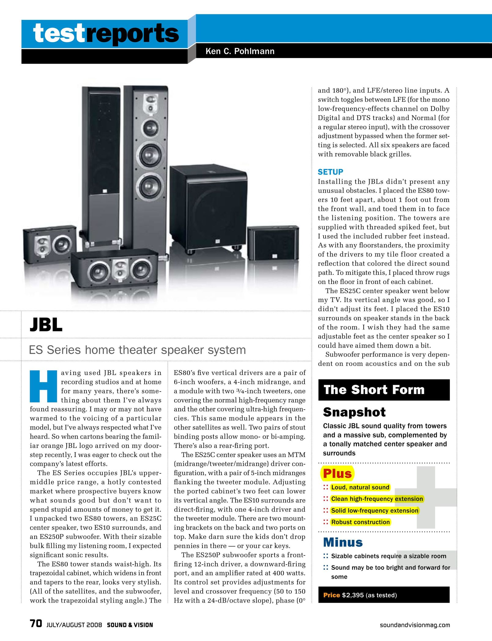 JBL ES10 Speaker System User Manual