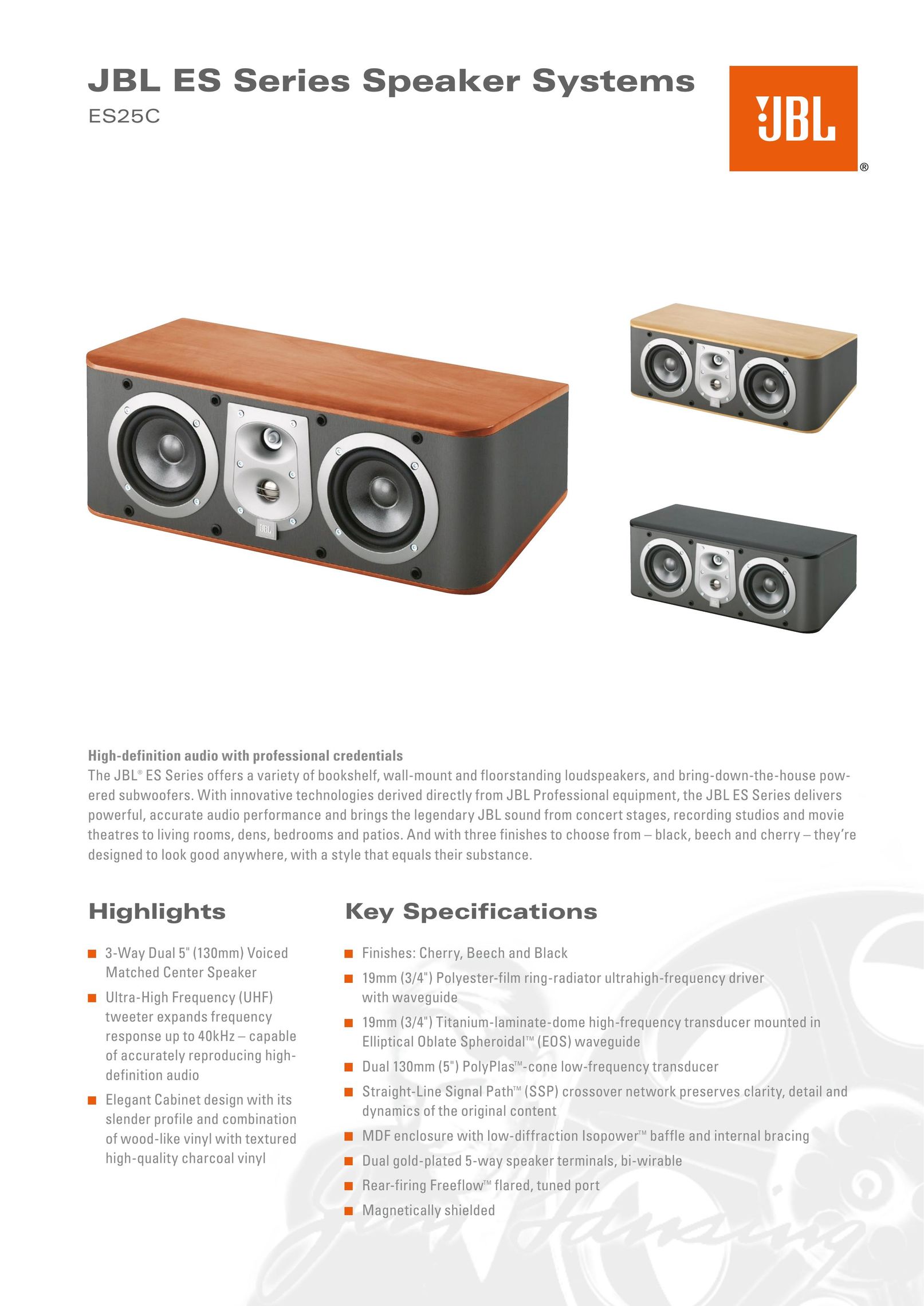 JBL ES25C Speaker System User Manual