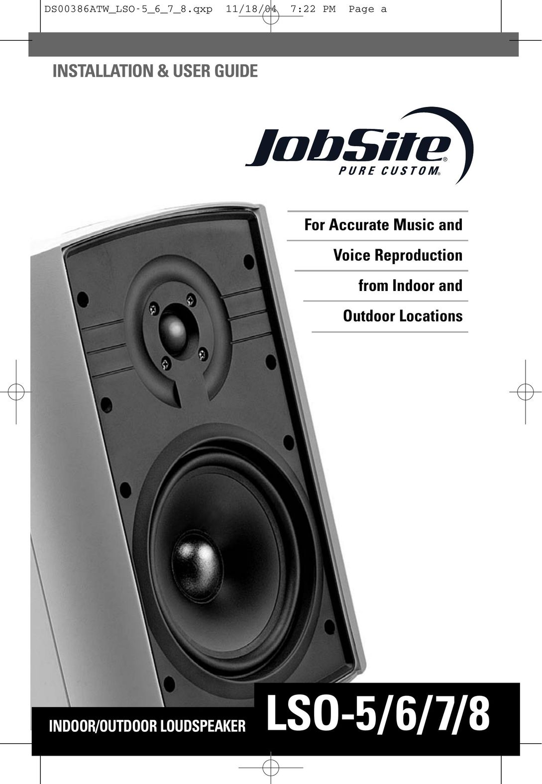 JobSite Systems LSO-8 Speaker System User Manual