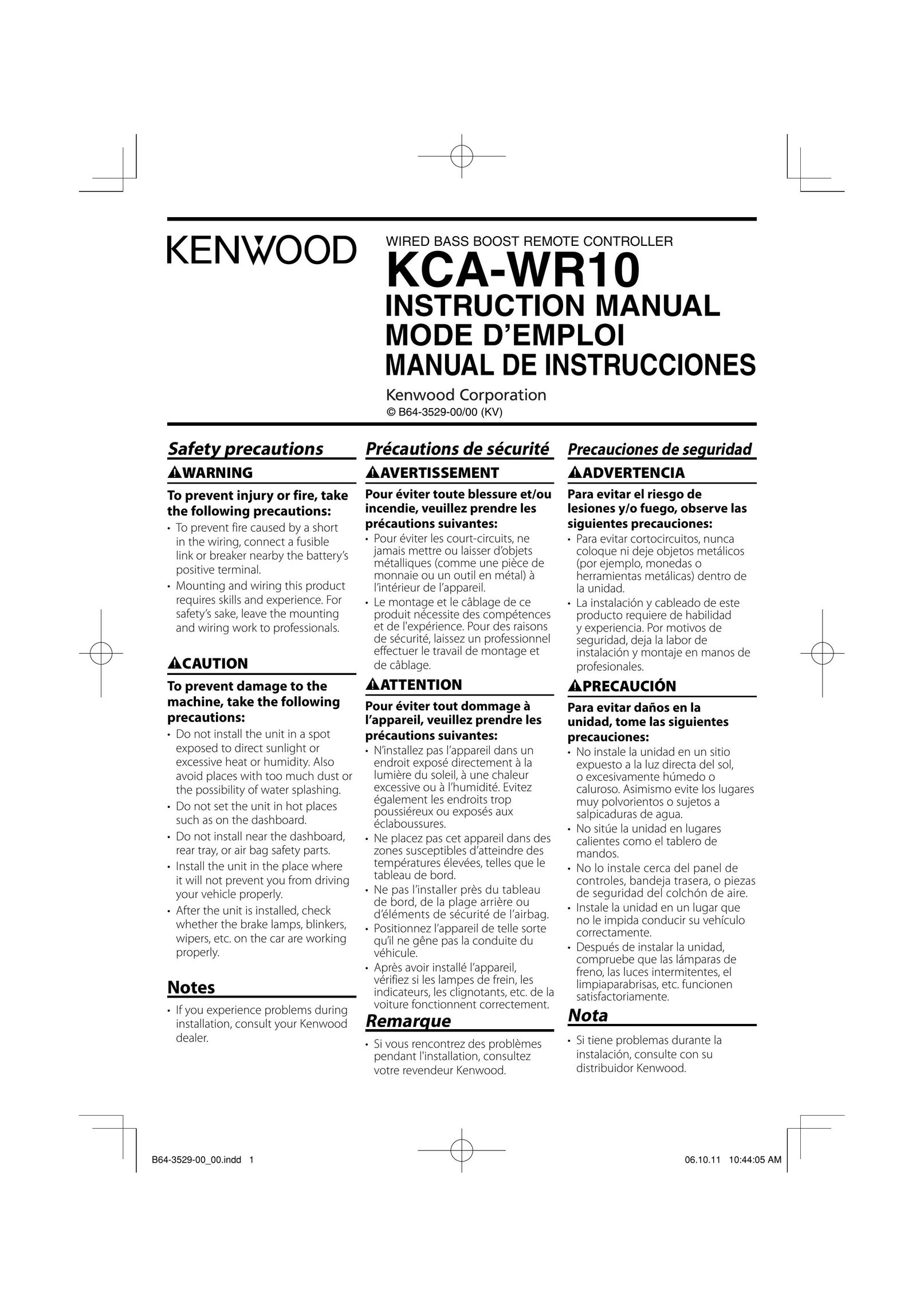 Kenwood KCA-WR10 Speaker System User Manual