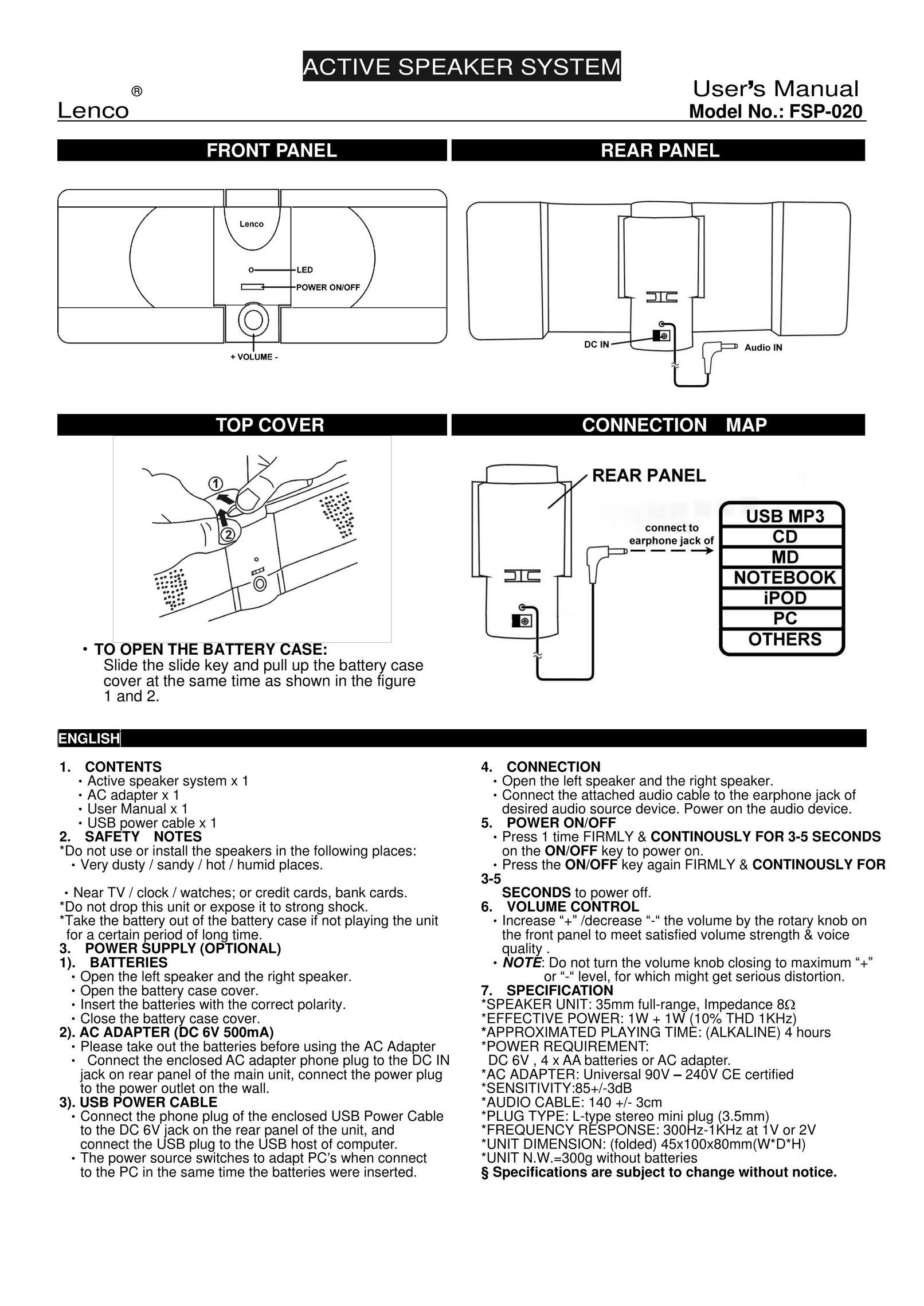 Lenco Marine FSP-020 Speaker System User Manual