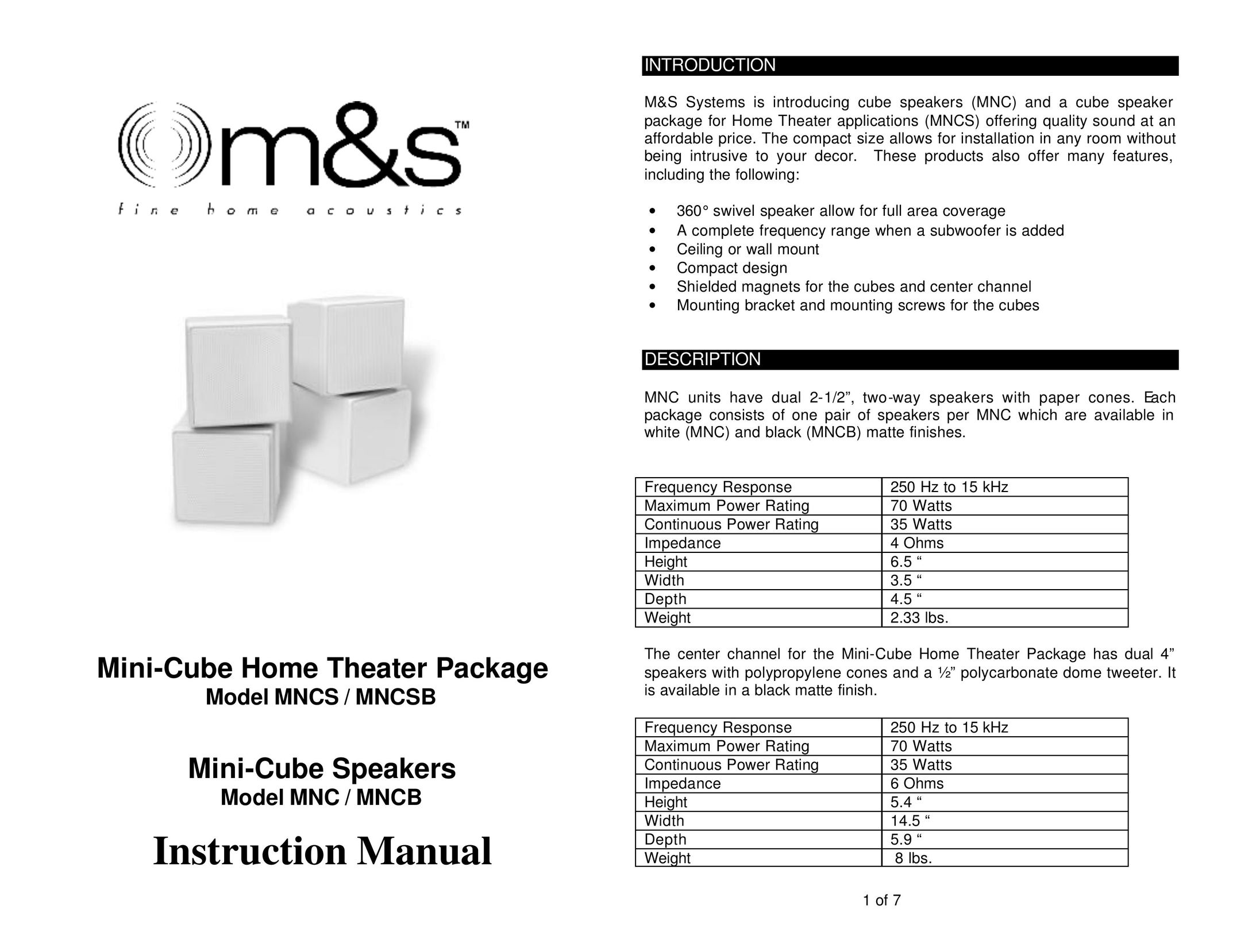M&S Systems MNC / MNCB Speaker System User Manual