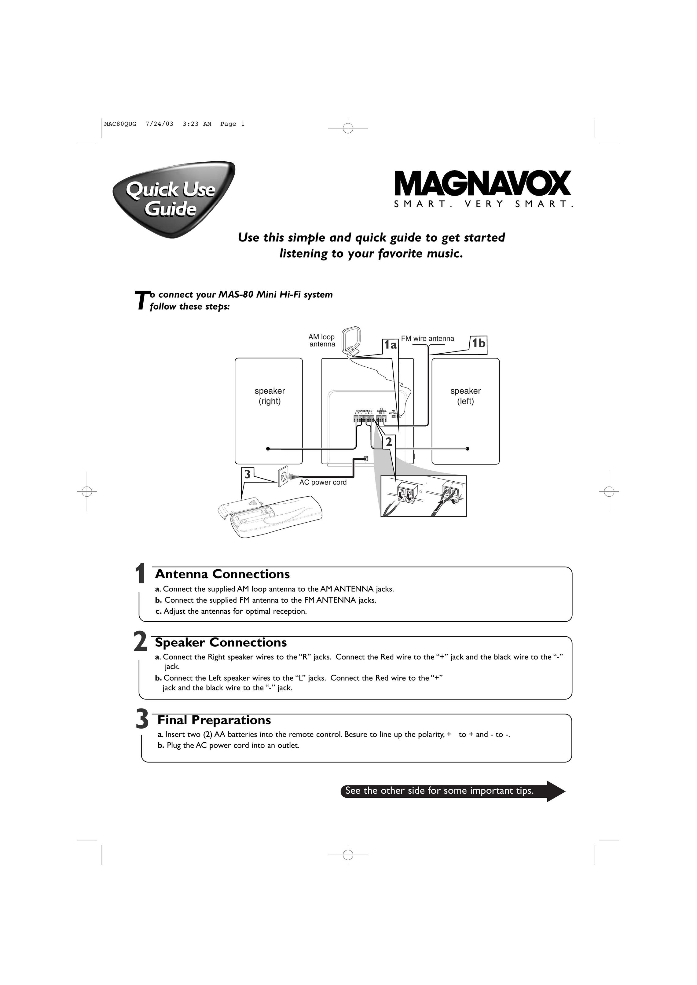 Magnavox MAS-80 Speaker System User Manual