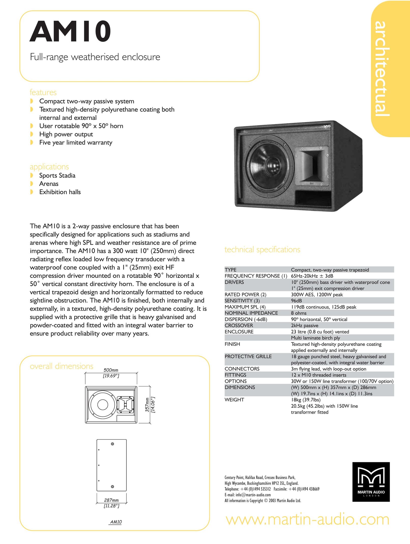 Martin Audio AM10 Speaker System User Manual