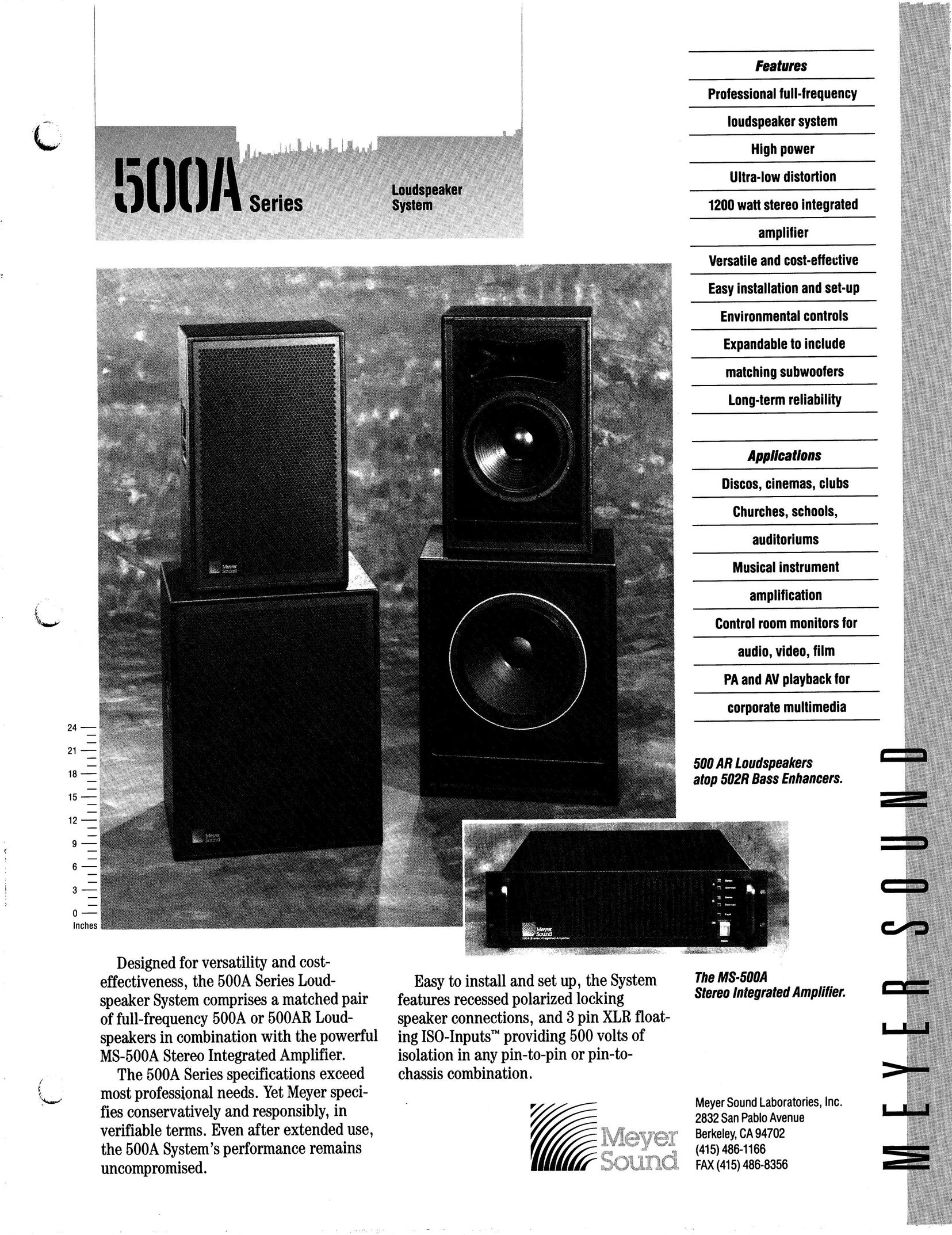 Meyer Sound 500A Series Speaker System User Manual