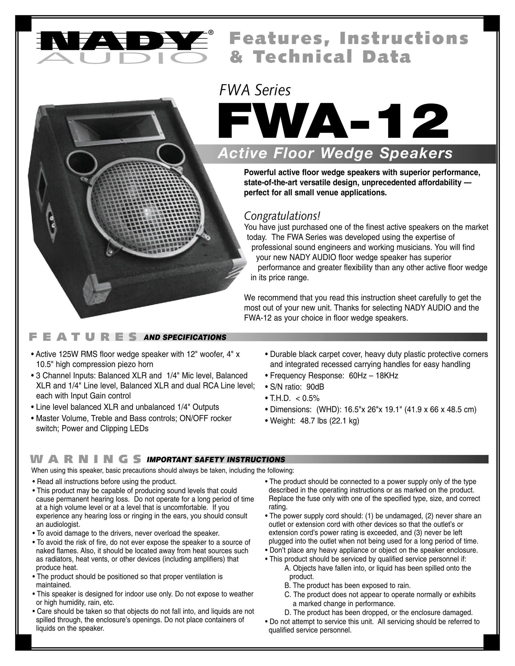 Nady Systems FWA12 Speaker System User Manual