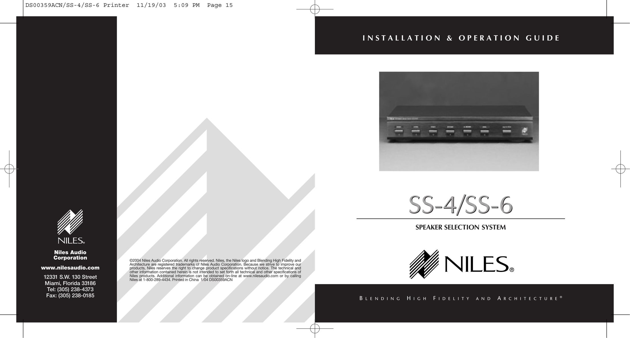 Niles Audio SS-6 Speaker System User Manual