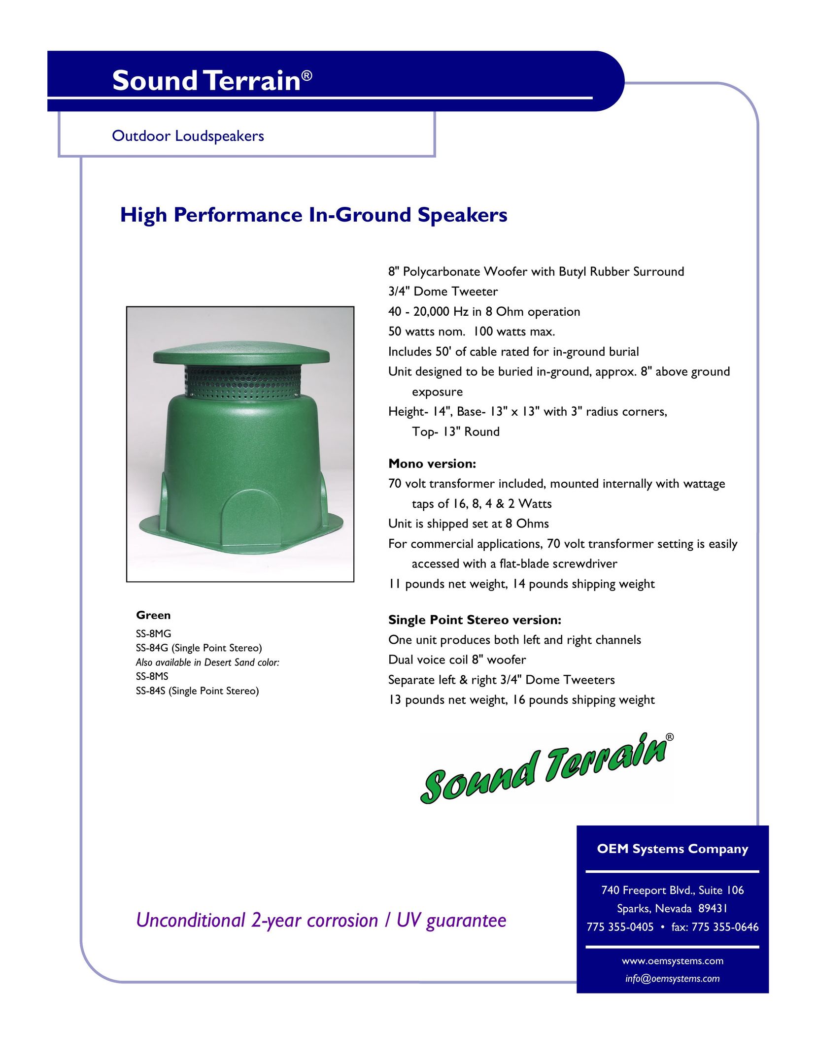 OEM Systems SS-84G Speaker System User Manual
