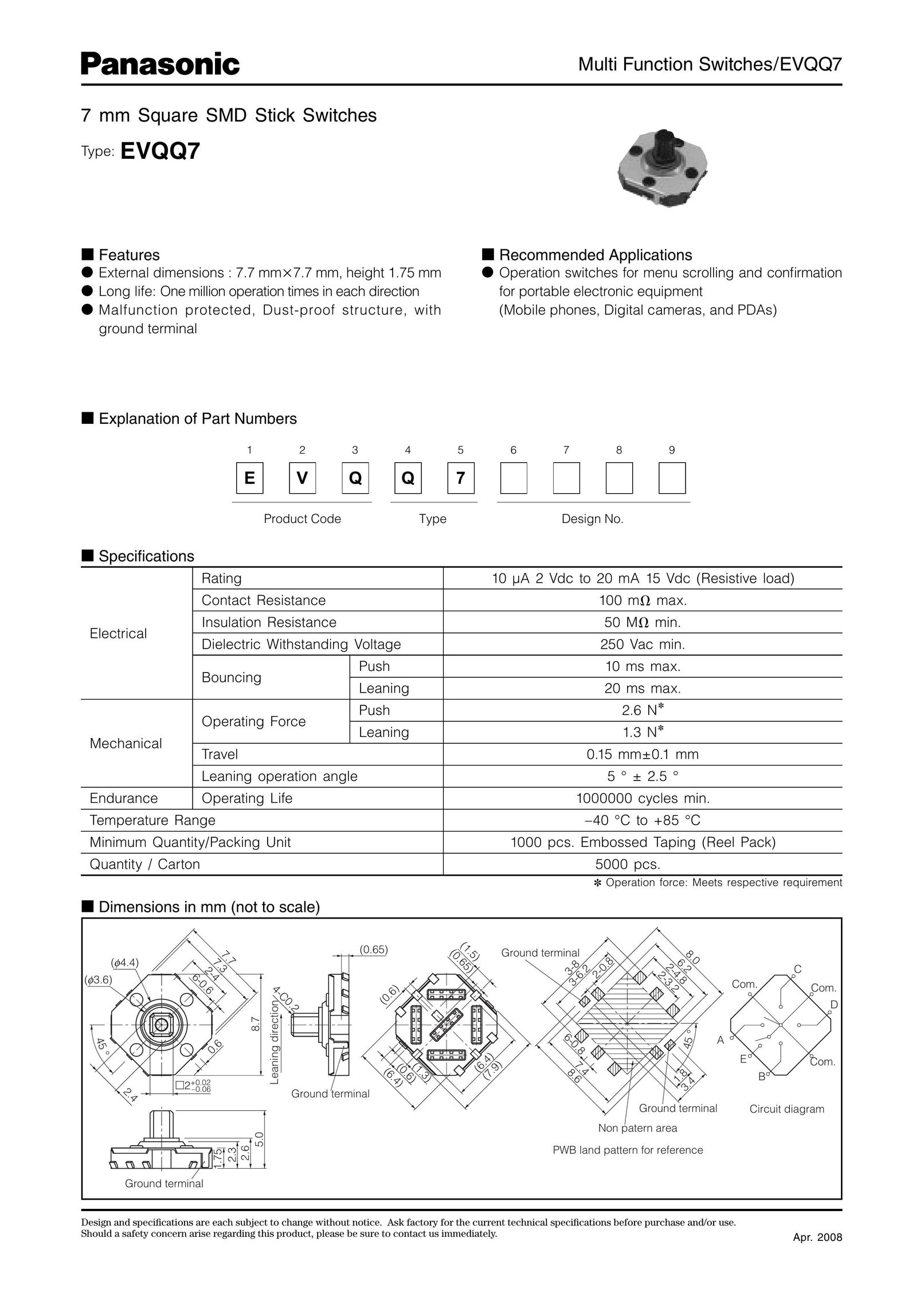 Panasonic EVQQ7 Speaker System User Manual