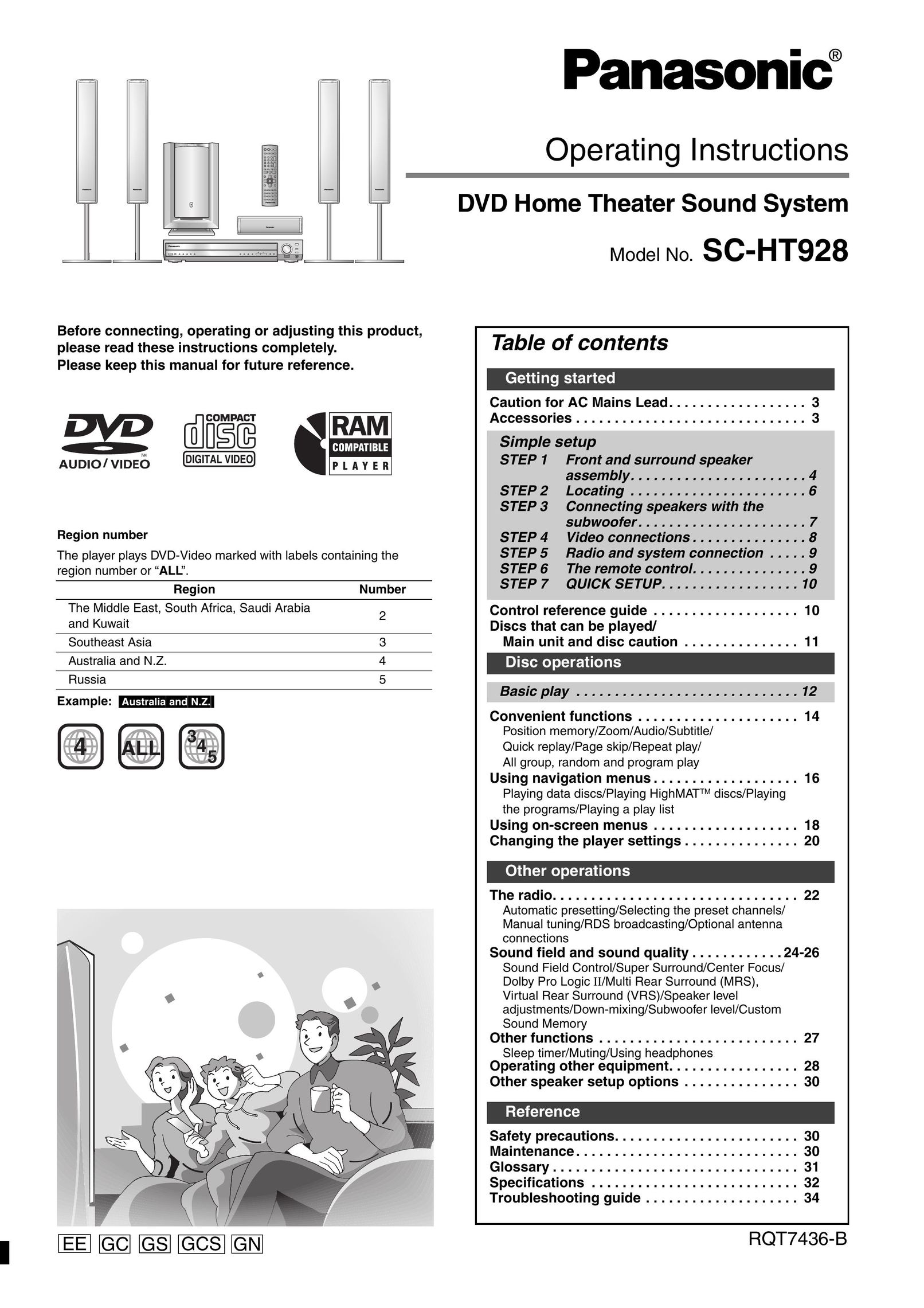 Panasonic SC-HT928 Speaker System User Manual