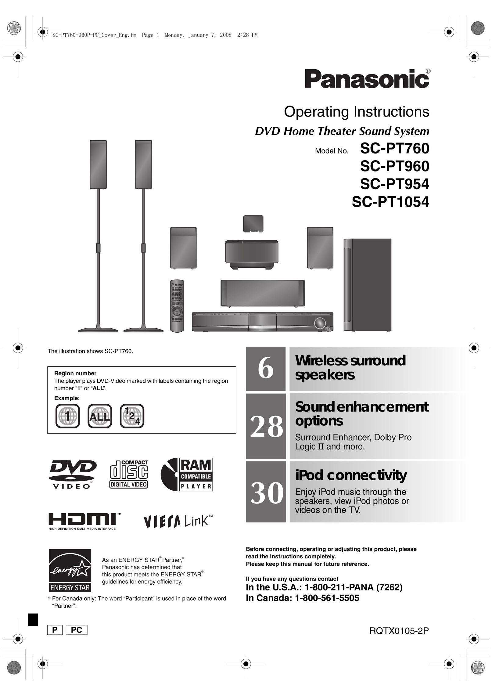 Panasonic SC-PT1054 Speaker System User Manual