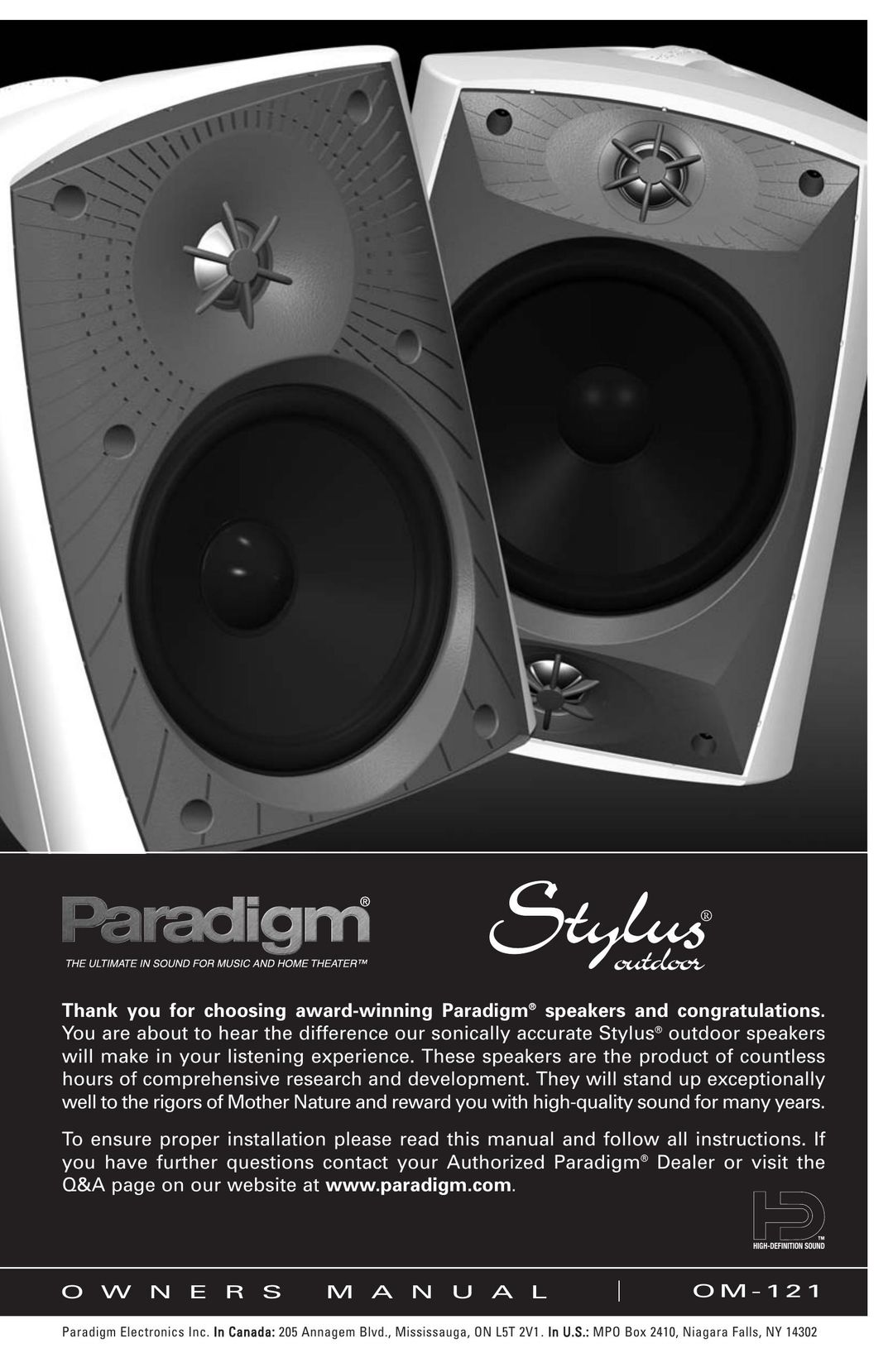 Paradigm OM-121 Speaker System User Manual
