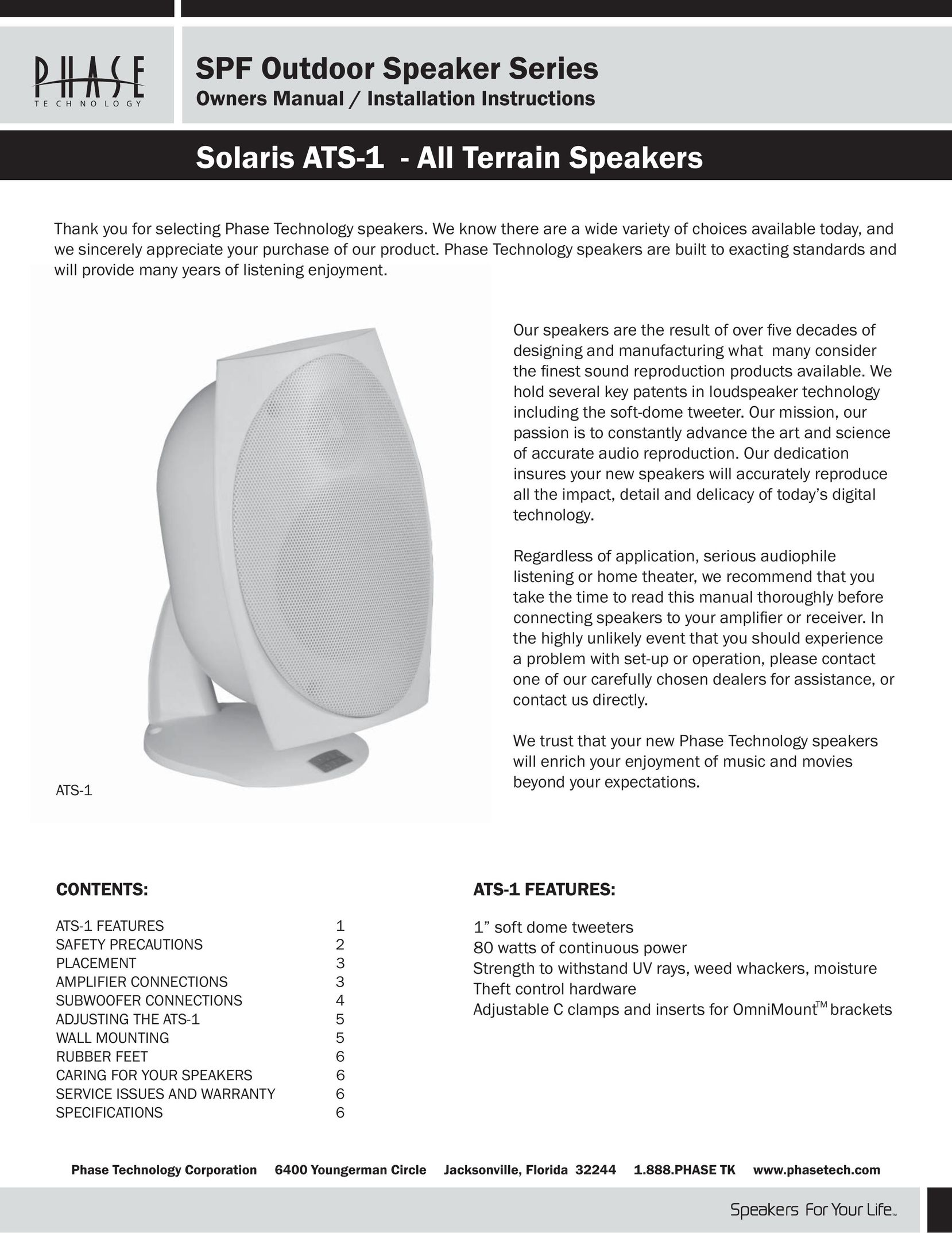 Phase Technology ATS-1 Speaker System User Manual