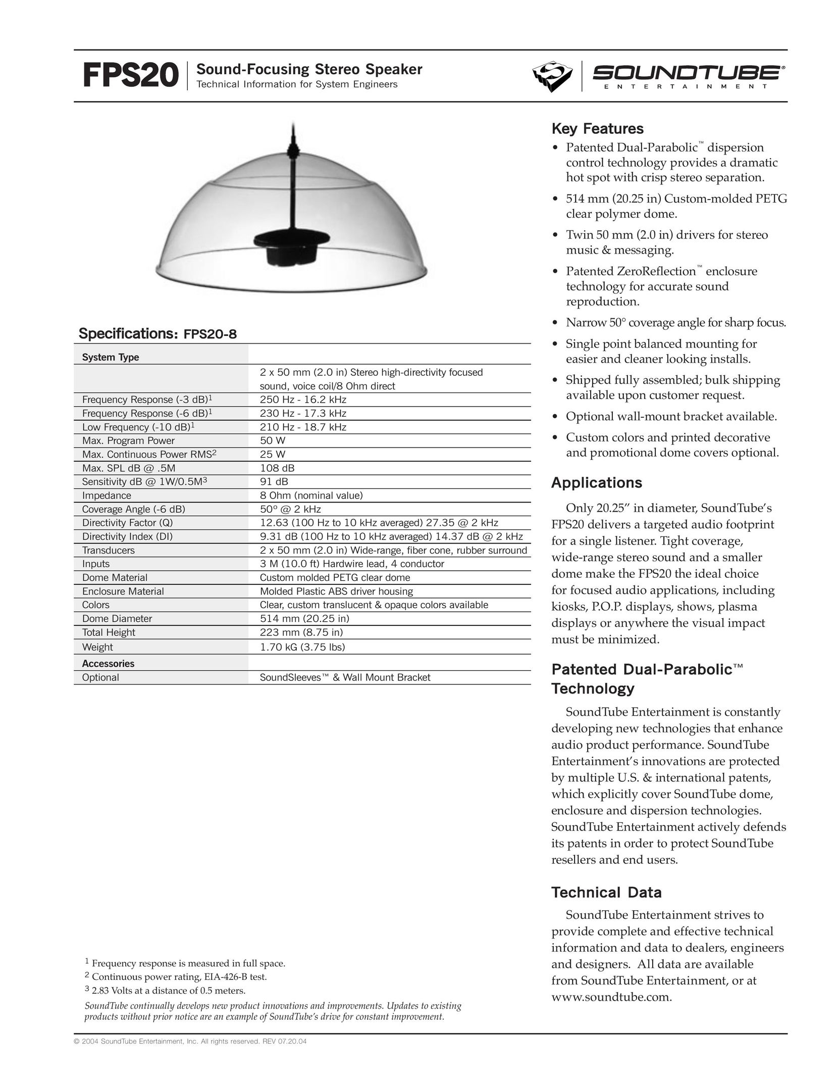 Phase Technology FPS20 Speaker System User Manual