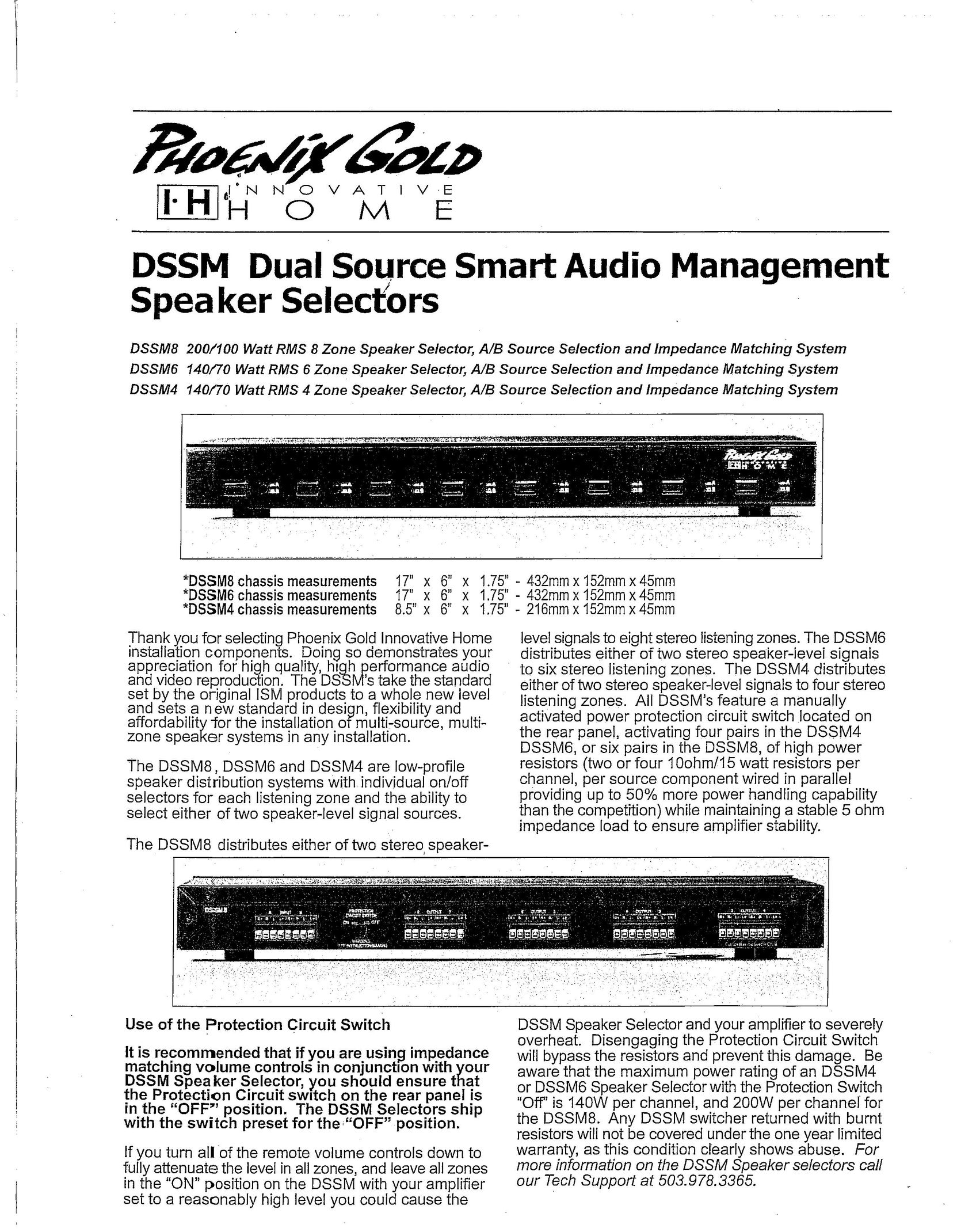 Phoenix Gold DSSM Dual Source Smart Audio Management Speaker Selectors Speaker System User Manual