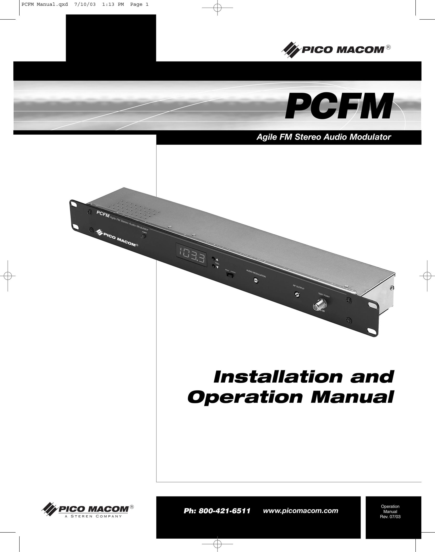 Pico Macom FM Stereo Audio Modulator Speaker System User Manual