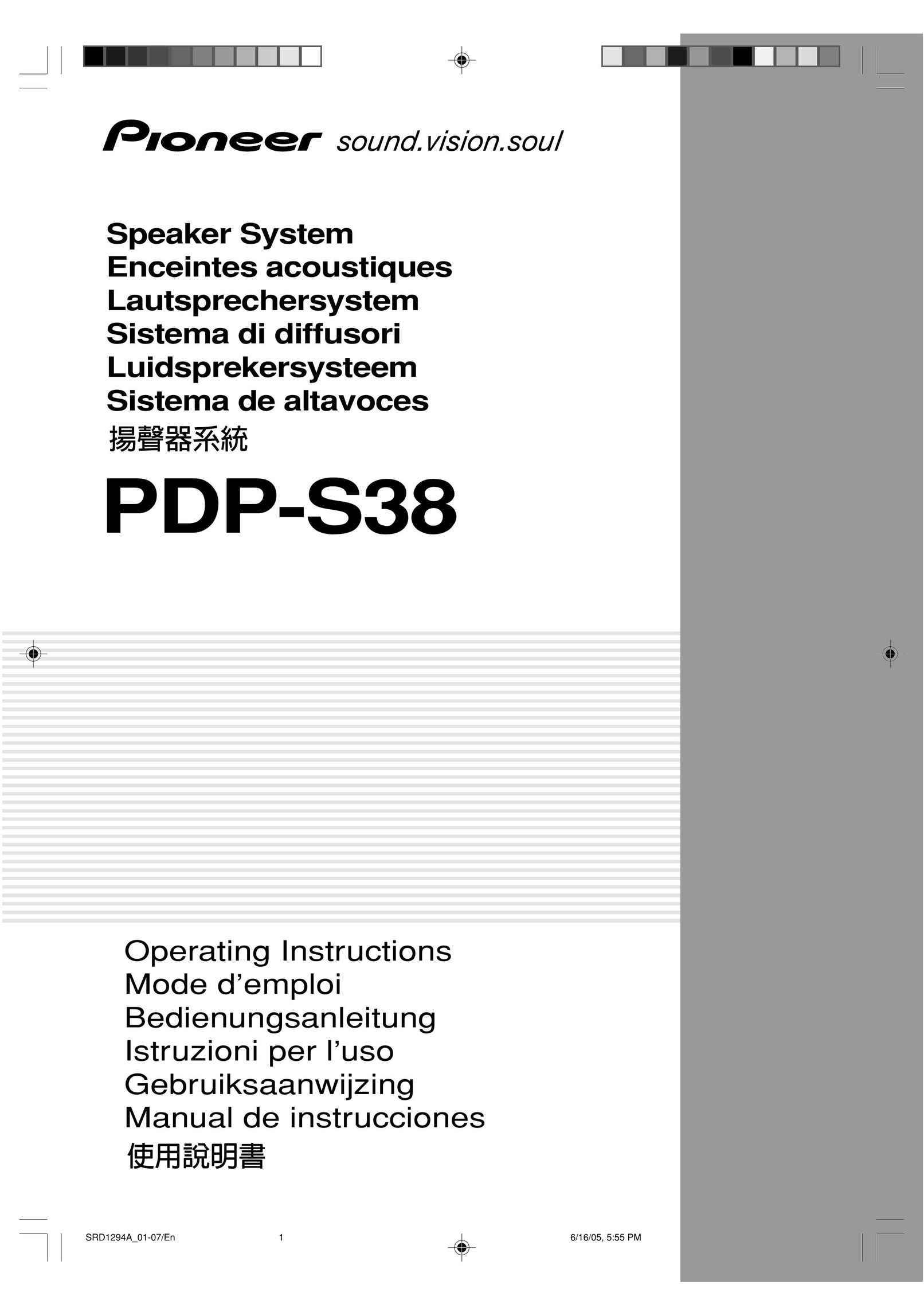 Pioneer PDP-S38 Speaker System User Manual