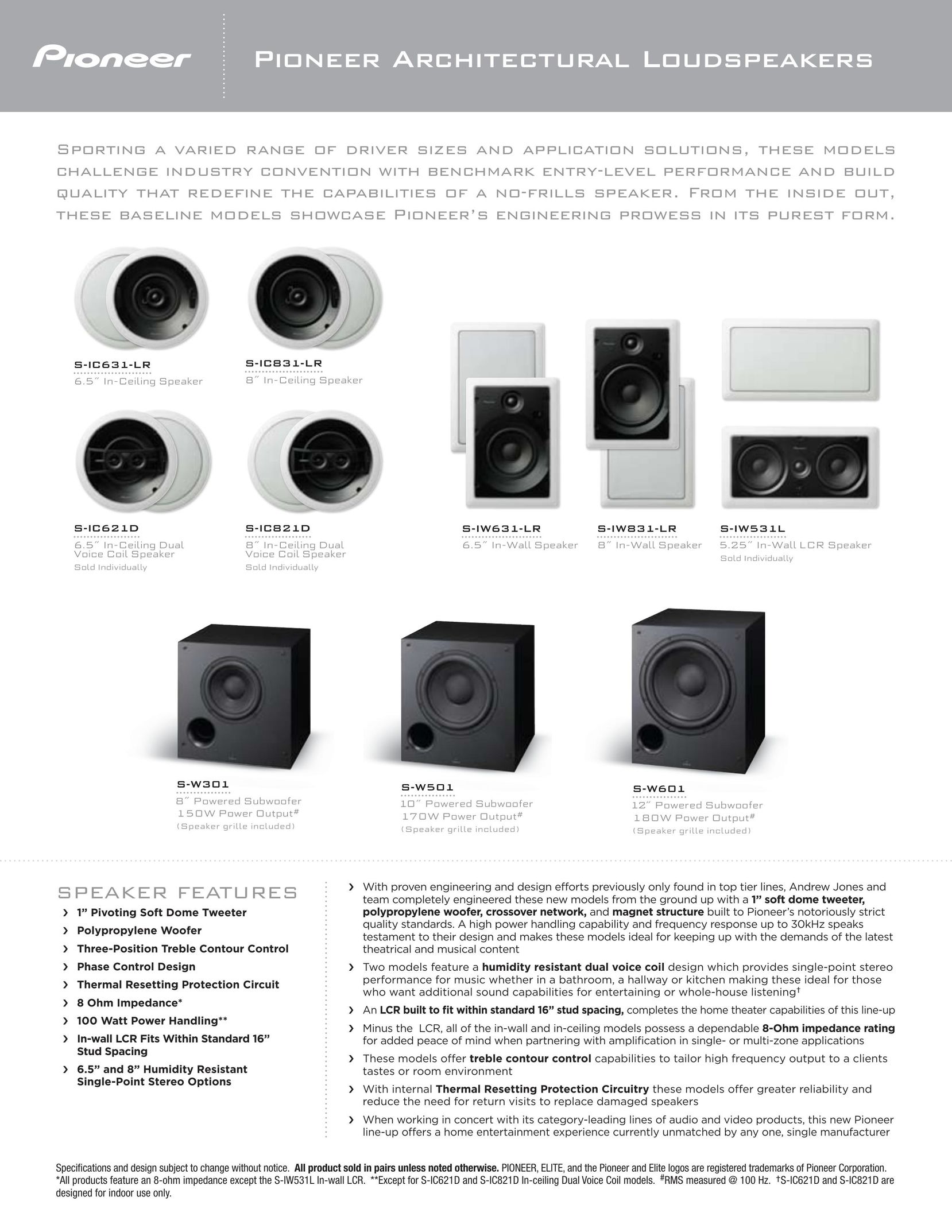 Pioneer S-IW831-LR Speaker System User Manual