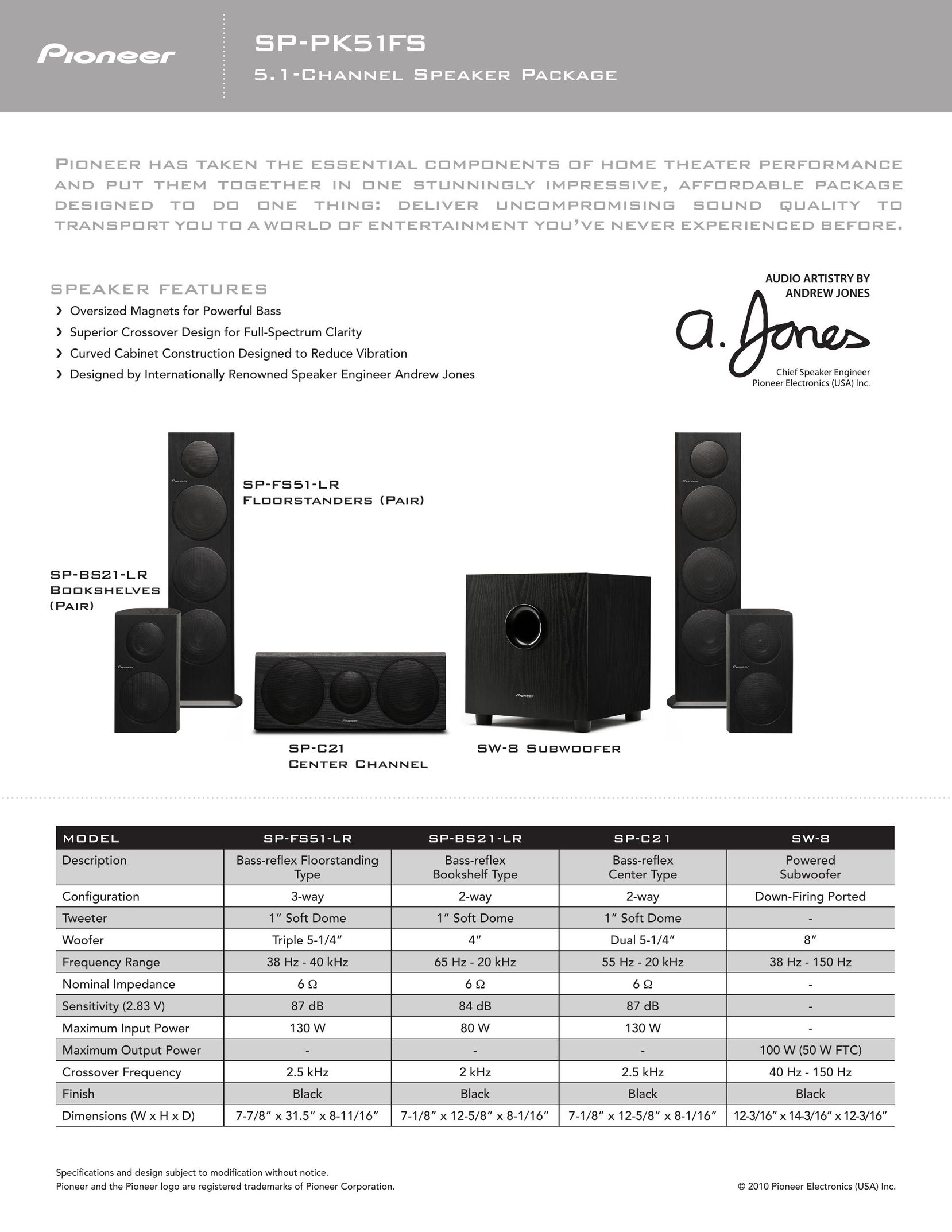 Pioneer SP-FS51-LR Speaker System User Manual