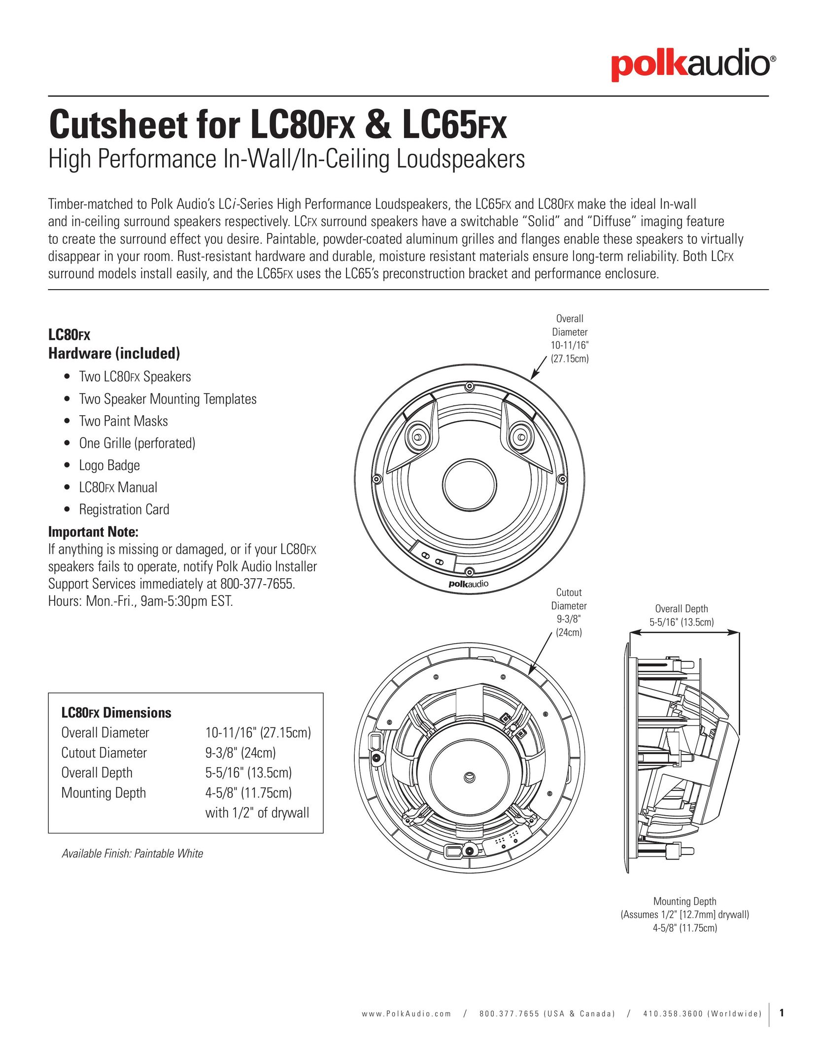 Polk Audio LC80fx Speaker System User Manual