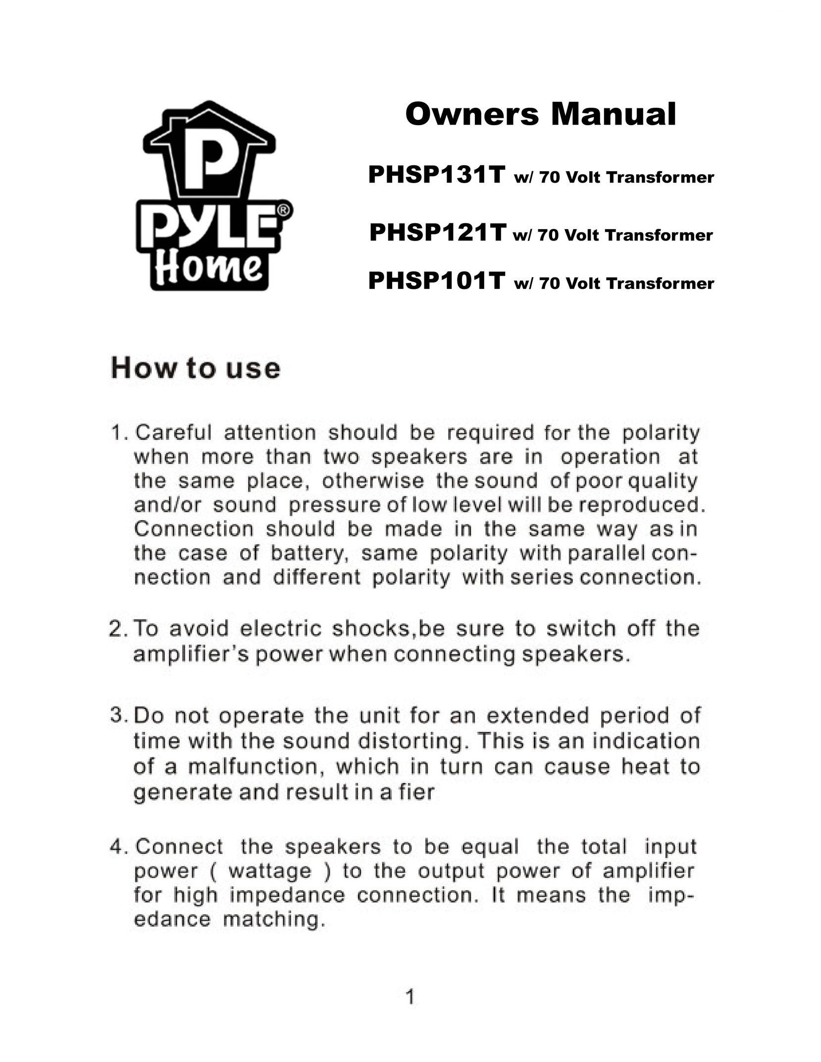 PYLE Audio PHSP101T Speaker System User Manual