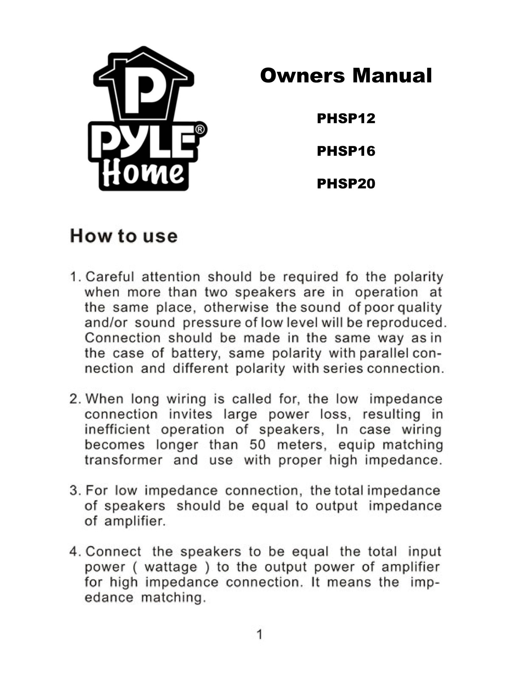 PYLE Audio PHSP12 Speaker System User Manual