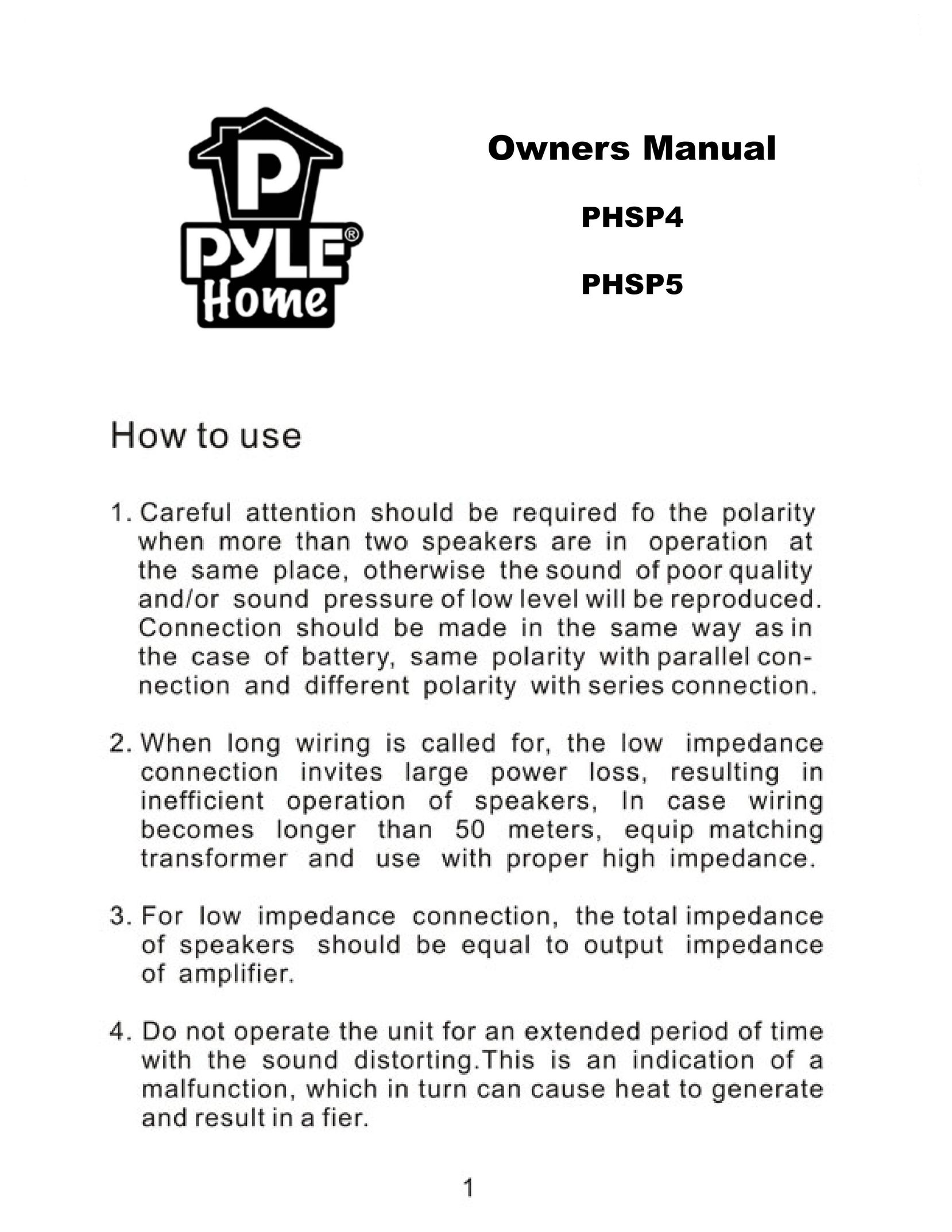 PYLE Audio PHSP4 Speaker System User Manual