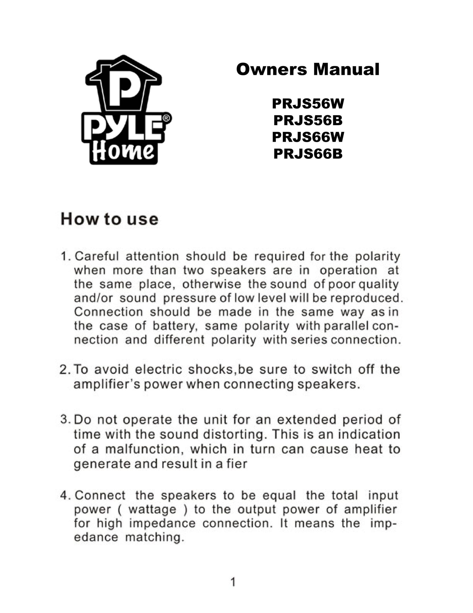 PYLE Audio PRJS66B Speaker System User Manual