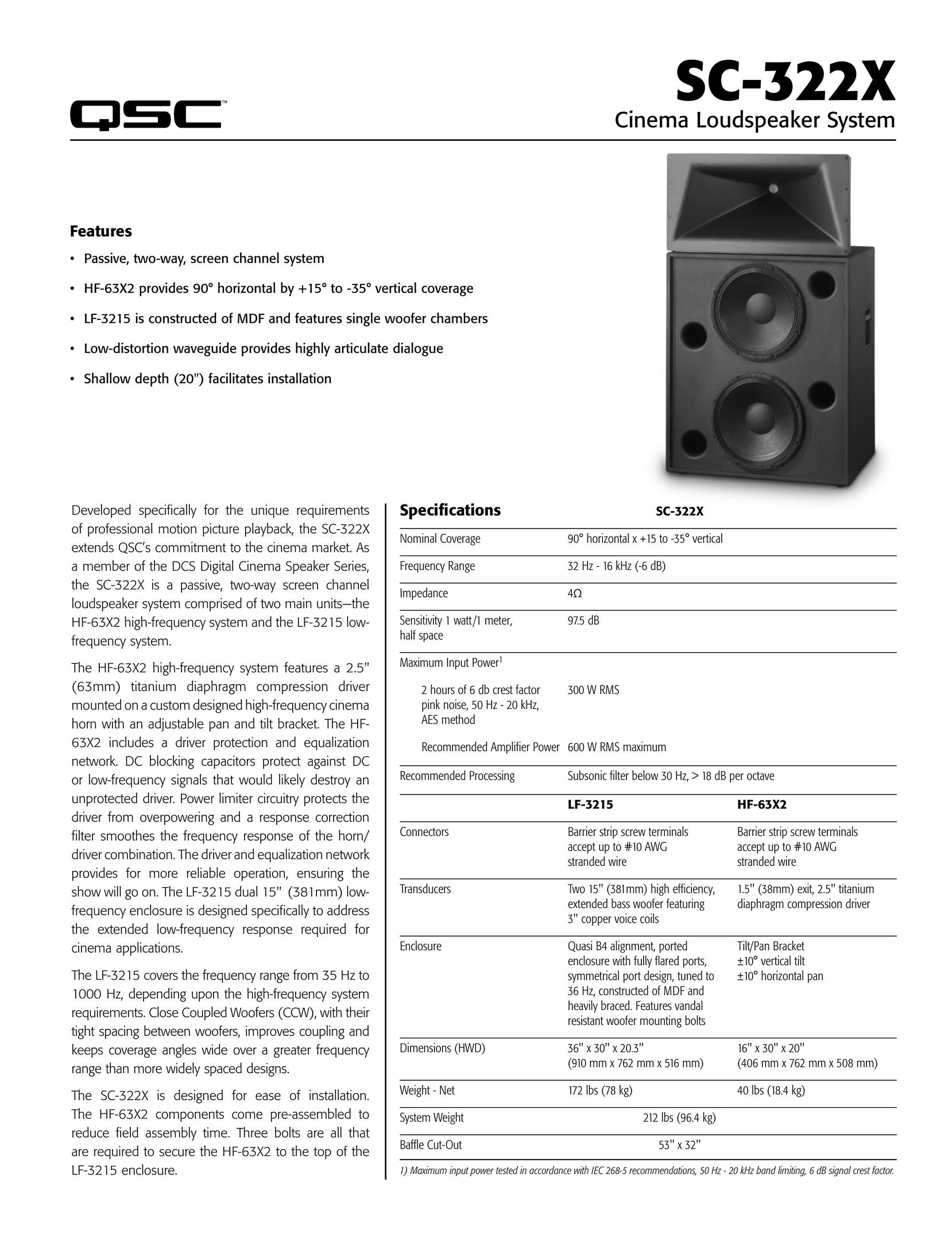 QSC Audio SC-322X Speaker System User Manual