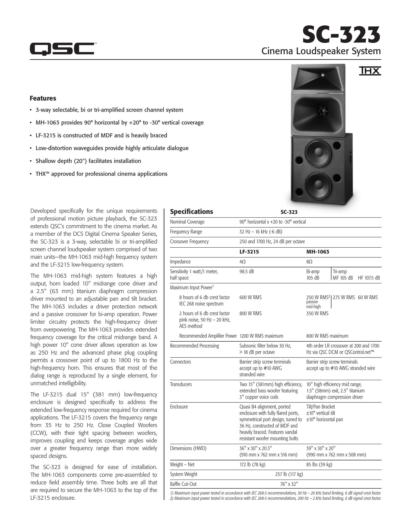 QSC Audio SC-323 Speaker System User Manual