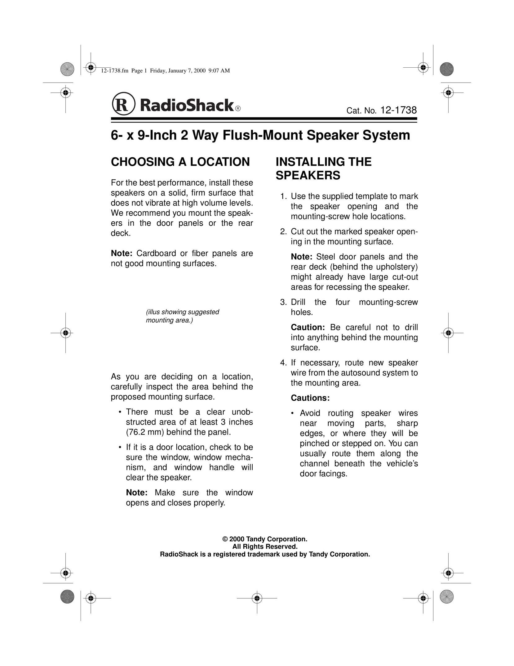 Radio Shack 12-1738 Speaker System User Manual
