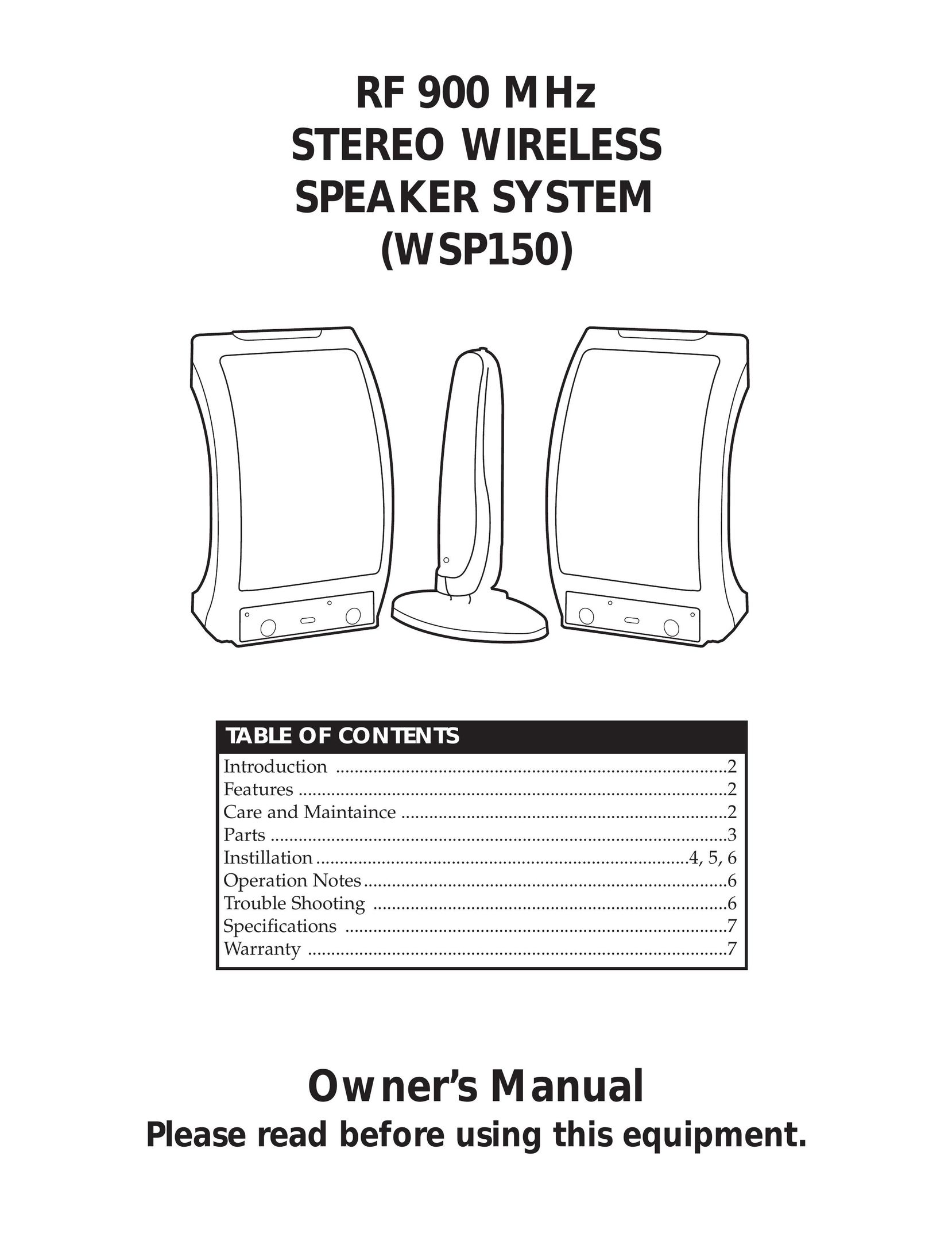 RCA WSP150 Speaker System User Manual