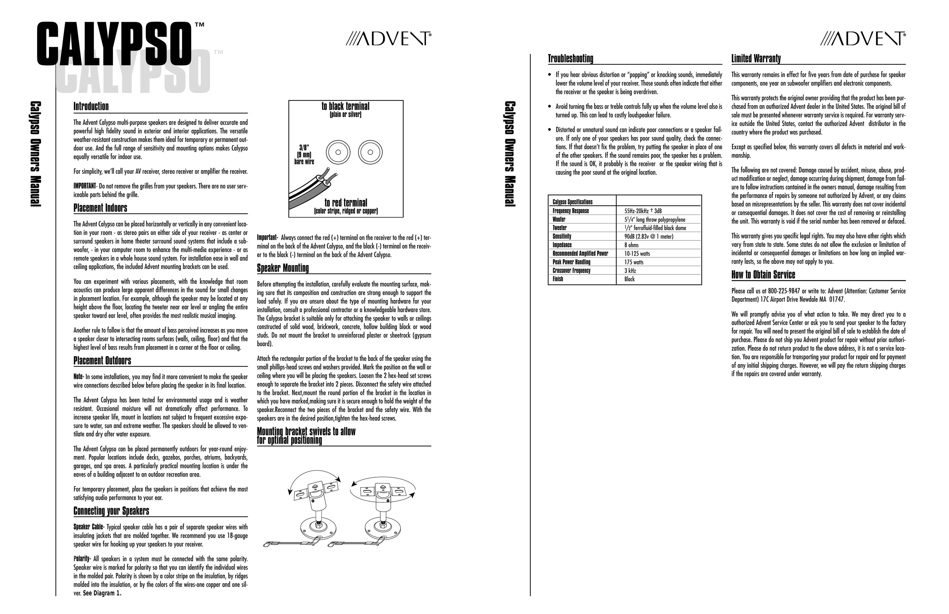 Recoton/Advent Calypso Speaker System User Manual