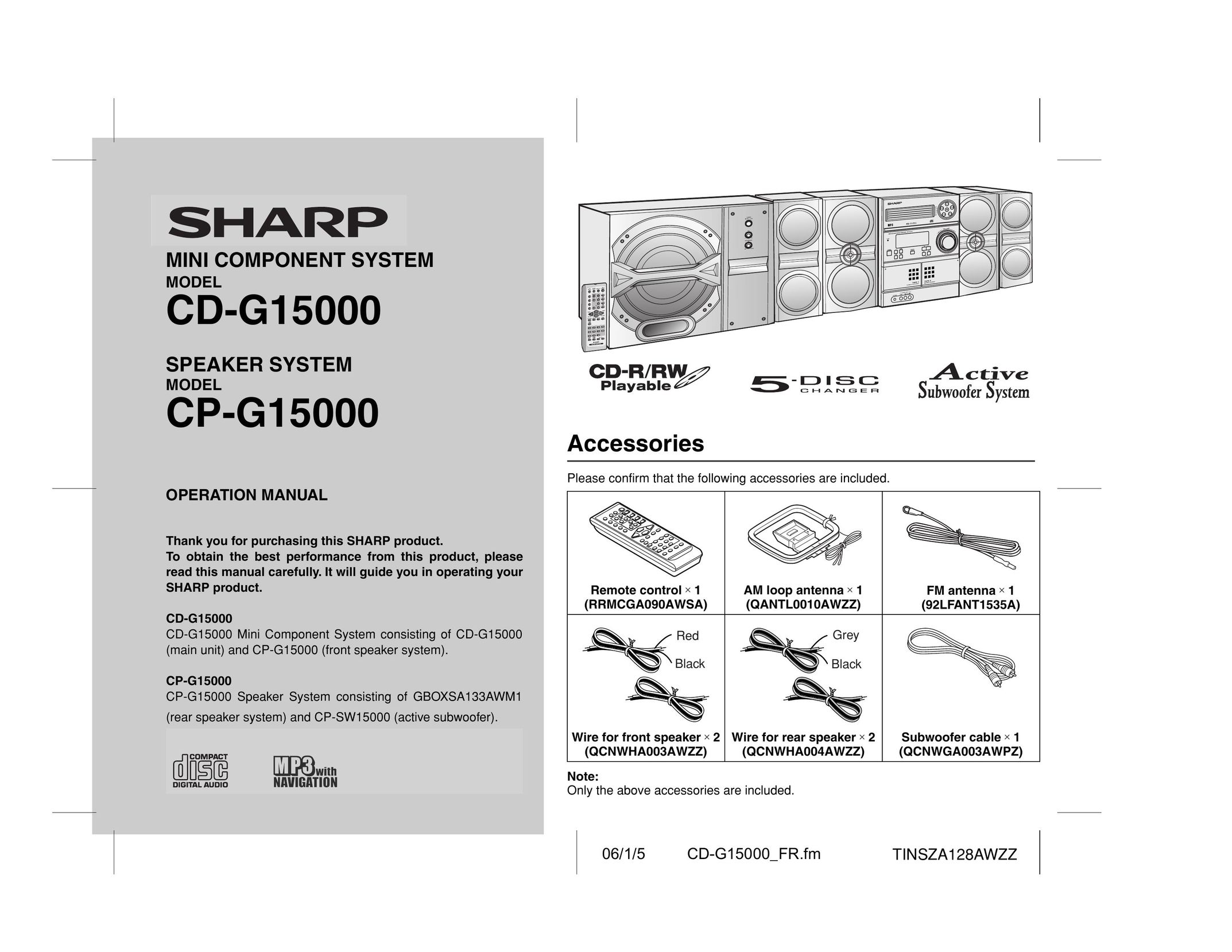 Sharp CD-G15000 Speaker System User Manual