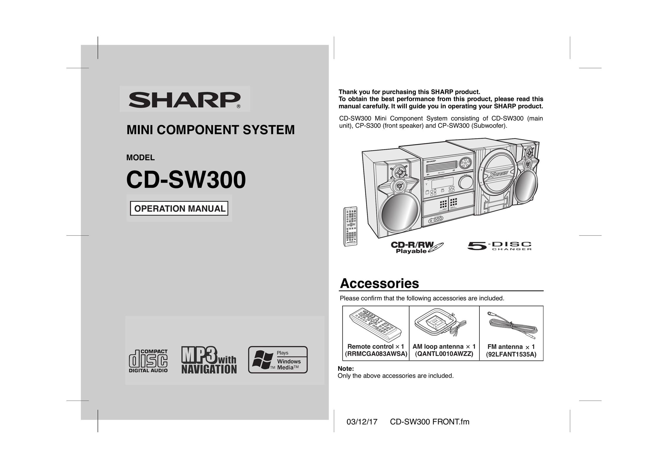 Sharp CD-SW300 Speaker System User Manual