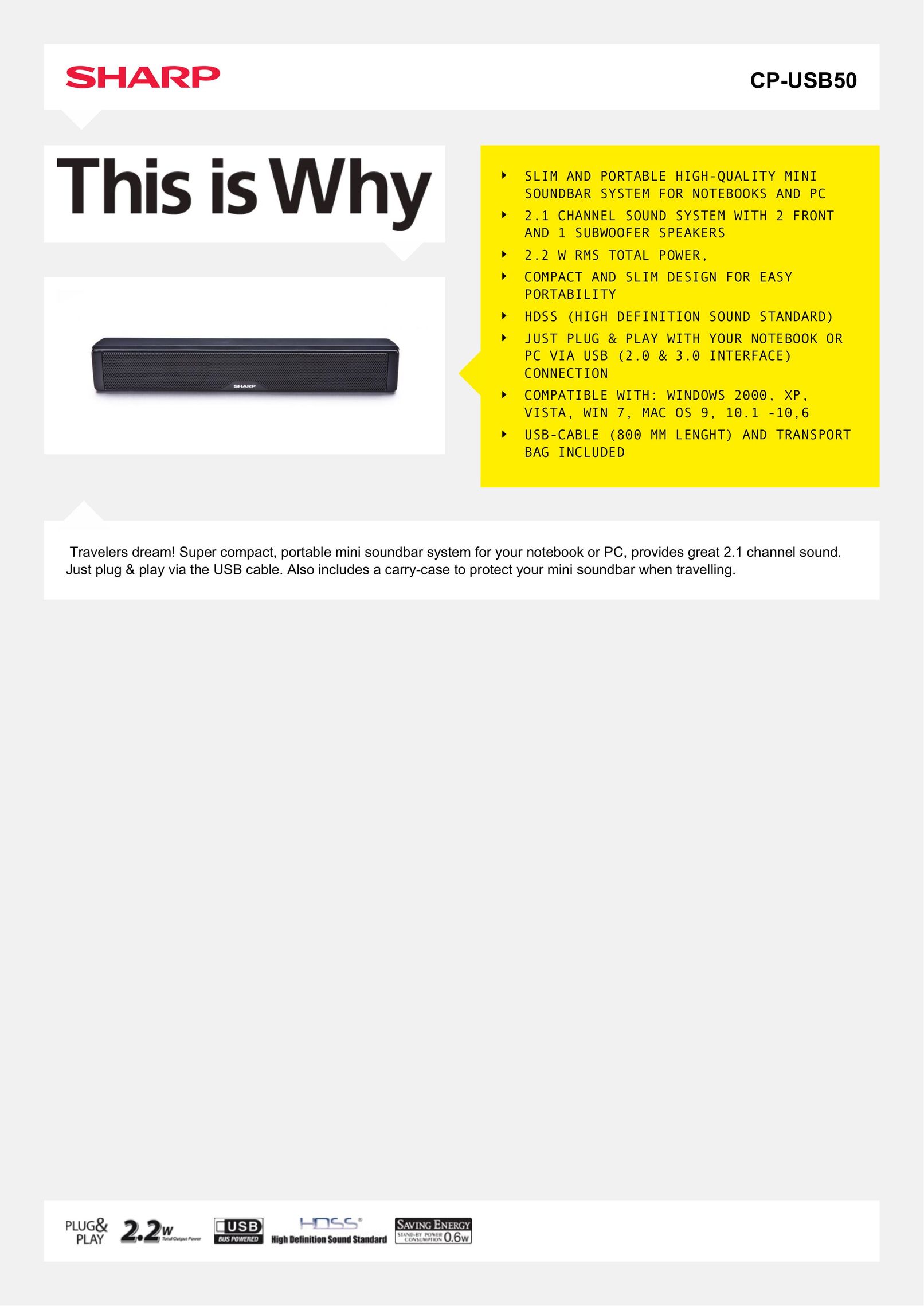 Sharp CP-USB50 Speaker System User Manual