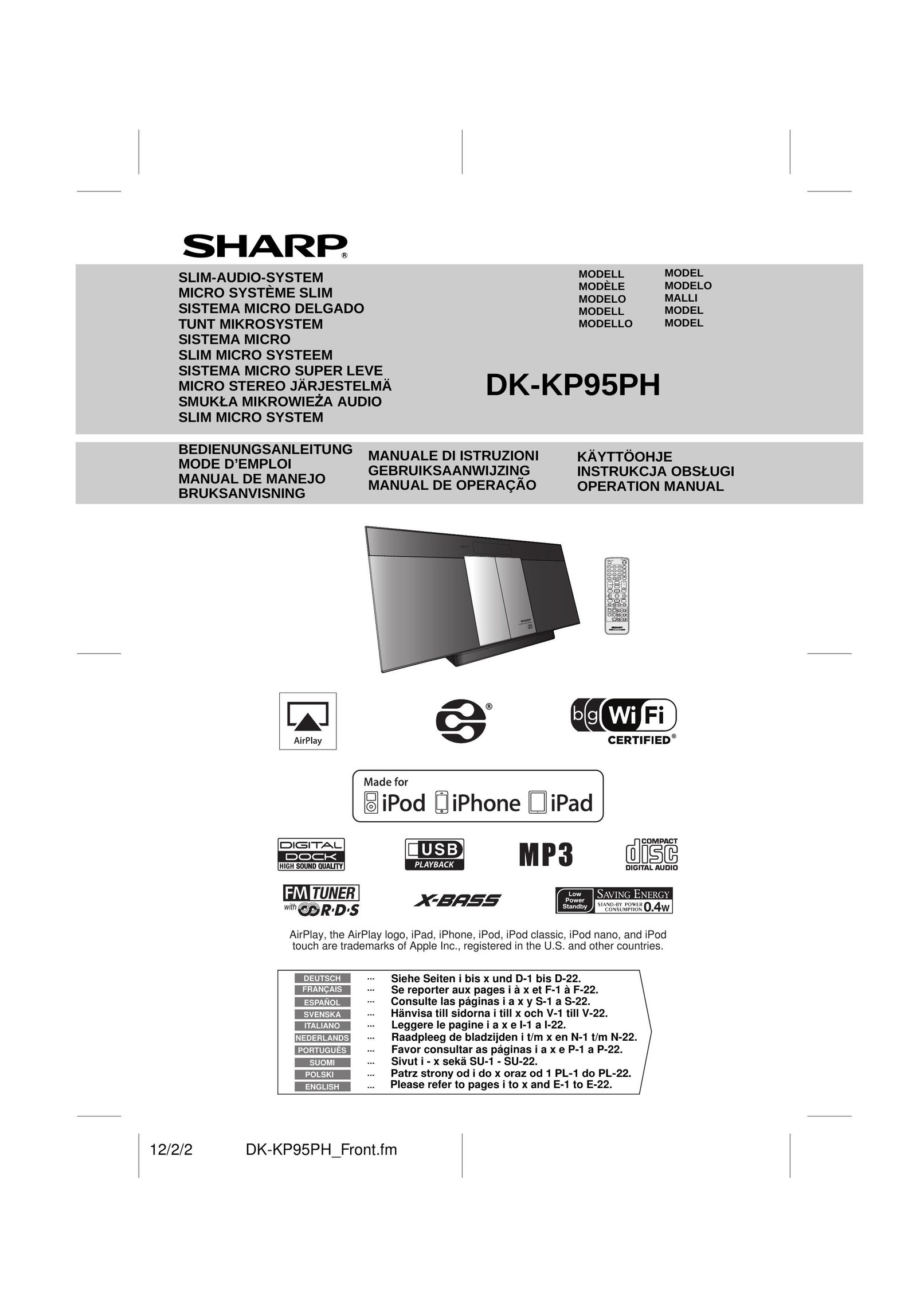 Sharp DK-KP95PH Speaker System User Manual