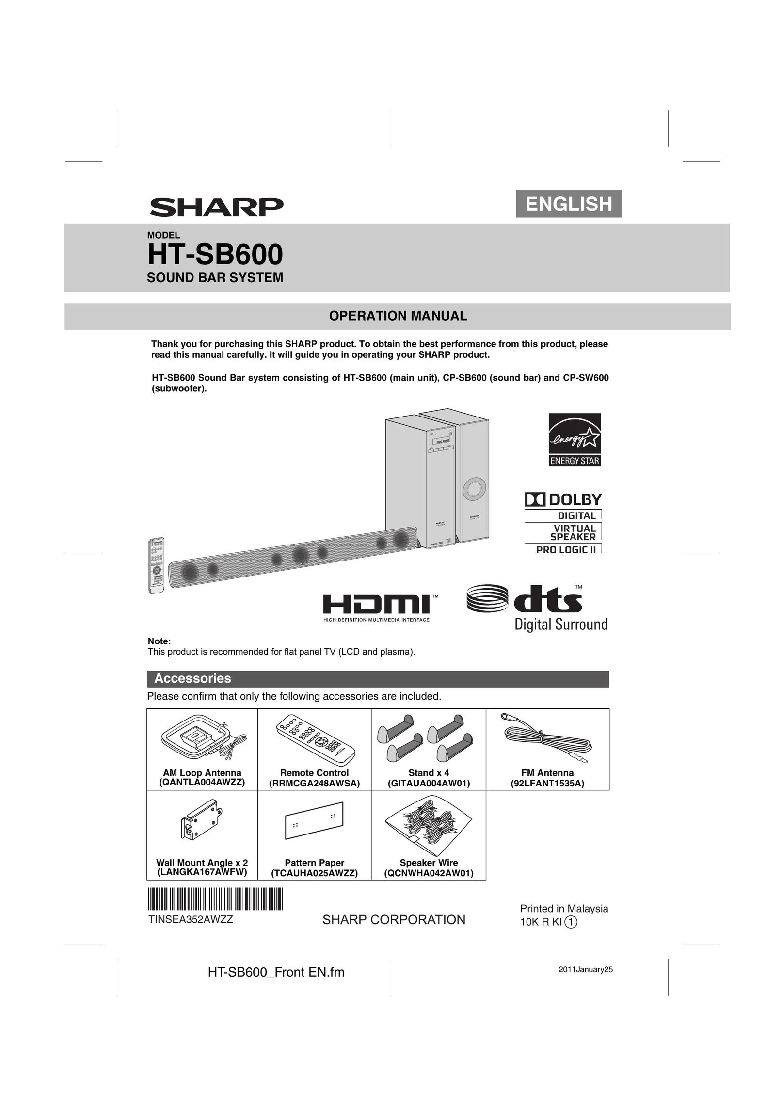 Sharp HT-SB600 Speaker System User Manual