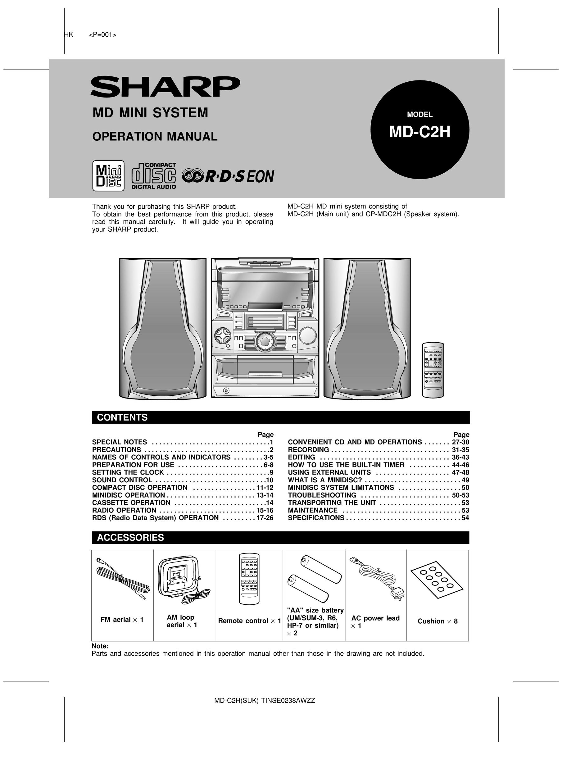 Sharp MD-C2H Speaker System User Manual