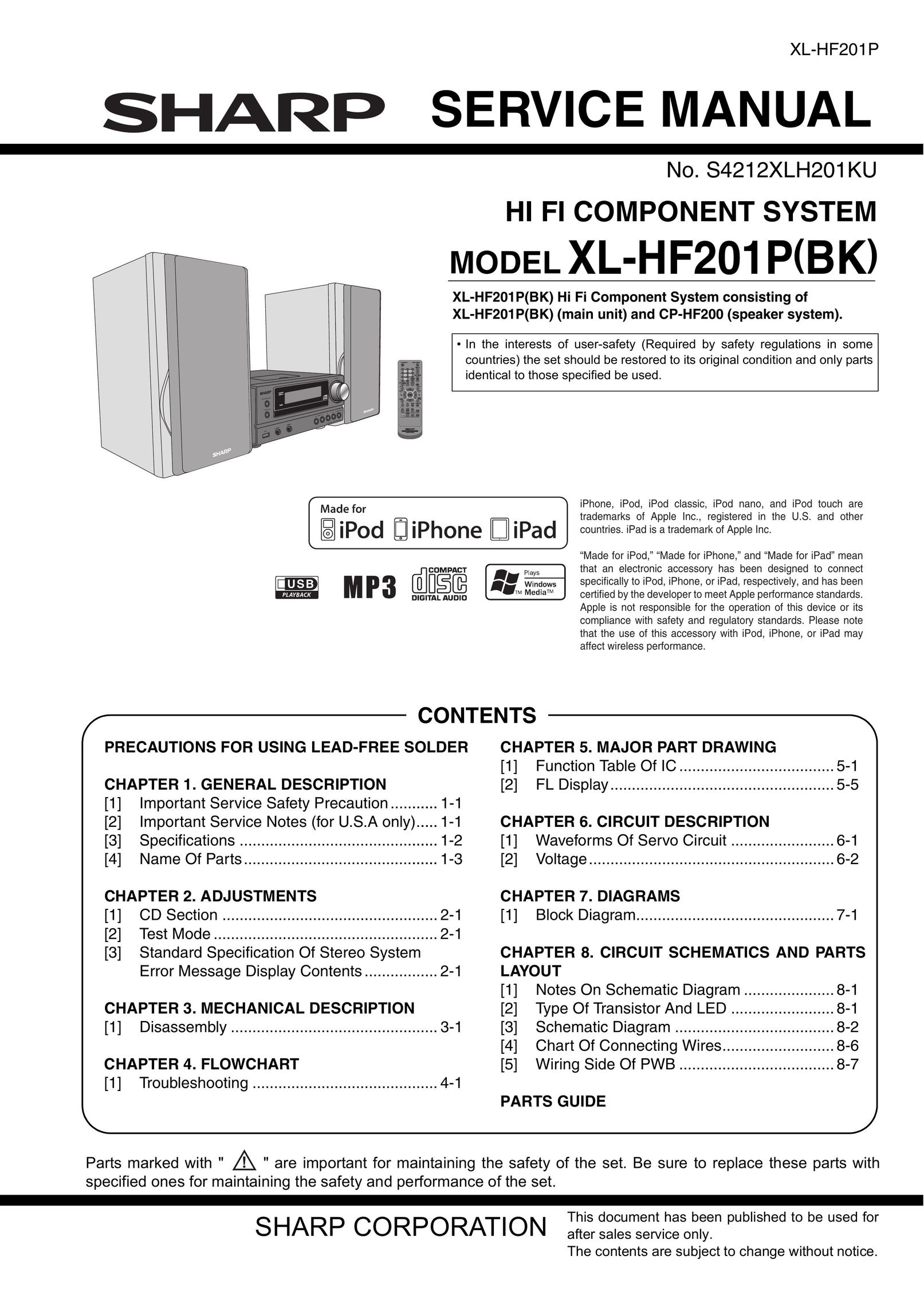 Sharp XL-HF201P Speaker System User Manual