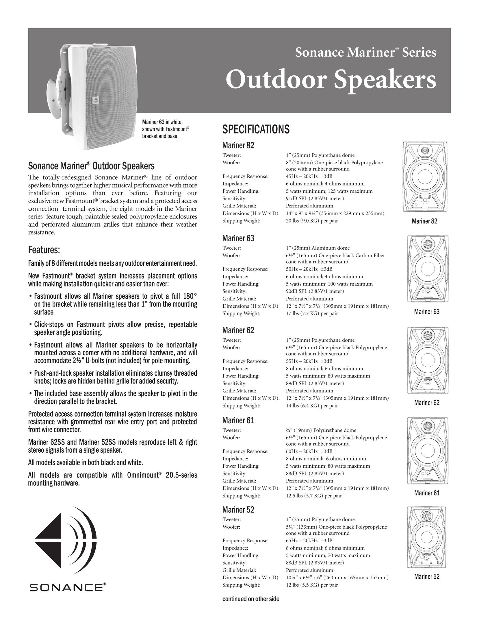 Sonance 82 Speaker System User Manual