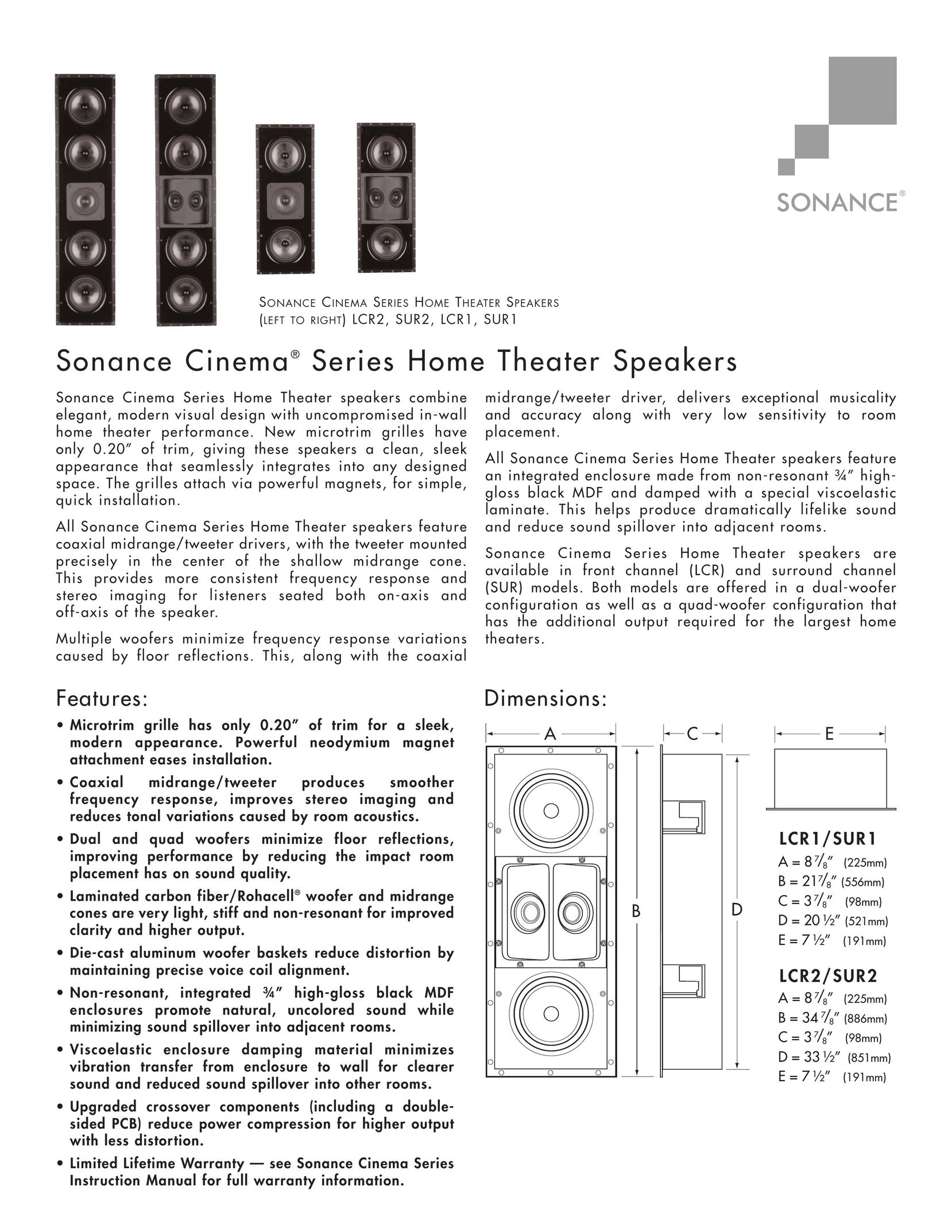 Sonance SUR2 Speaker System User Manual