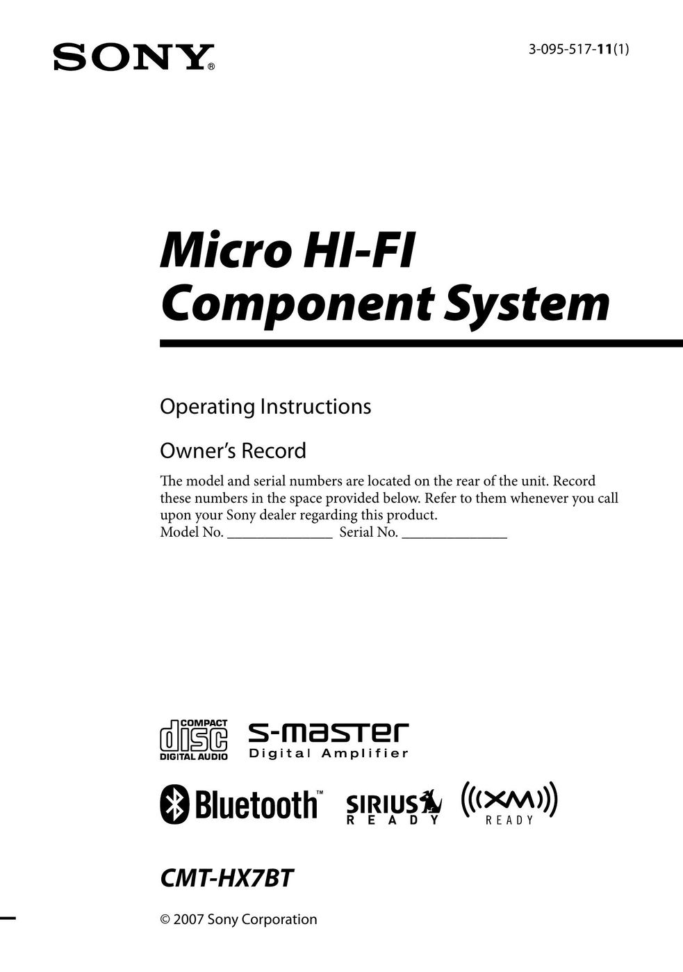 Sony CMT-HX7BT Speaker System User Manual