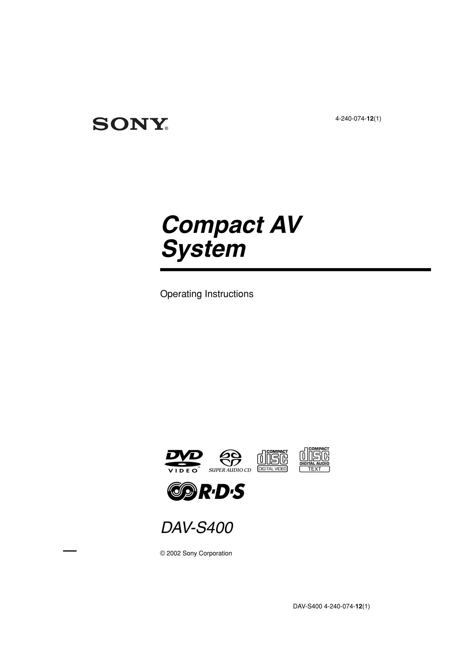 Sony DAV-S400 Speaker System User Manual