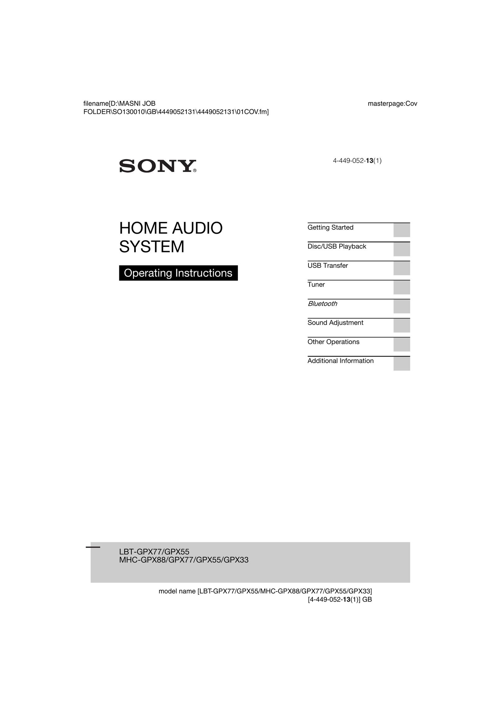 Sony LBTGPX77 Speaker System User Manual