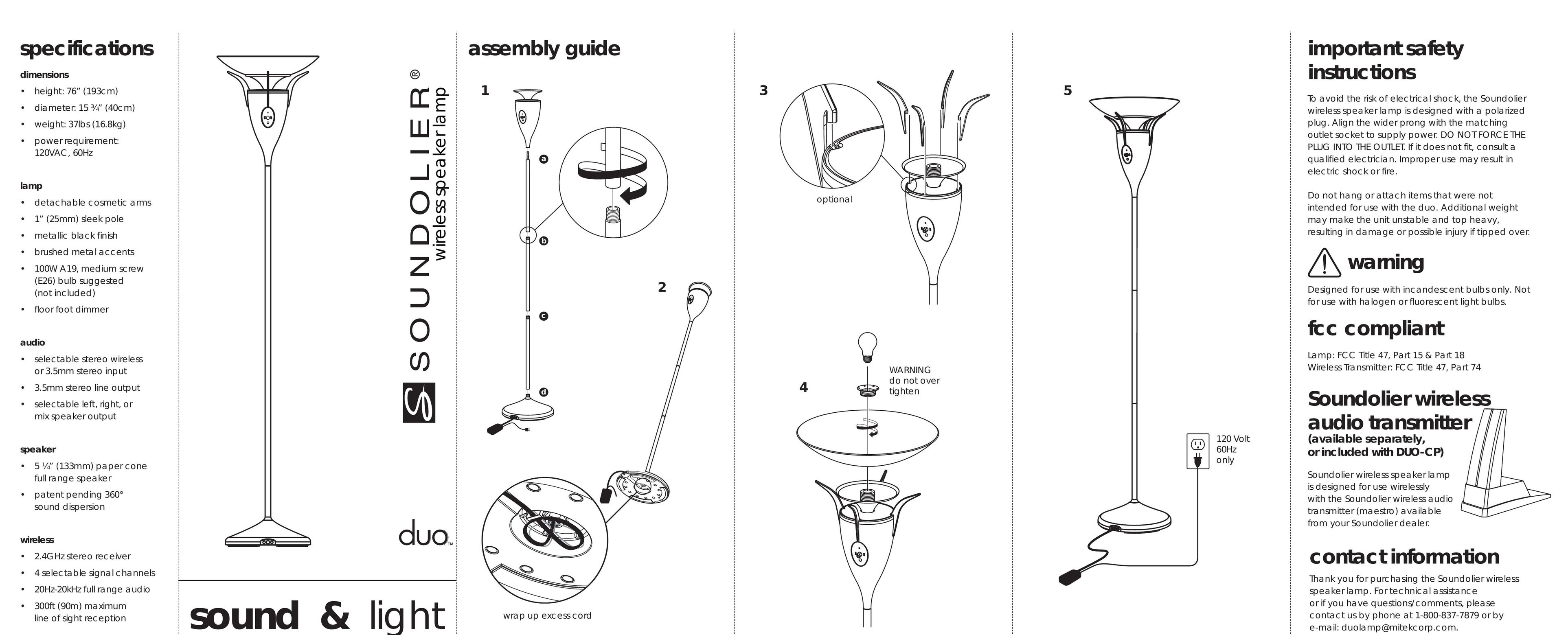 Soundolier Duo Wireless Speaker Lamp Speaker System User Manual