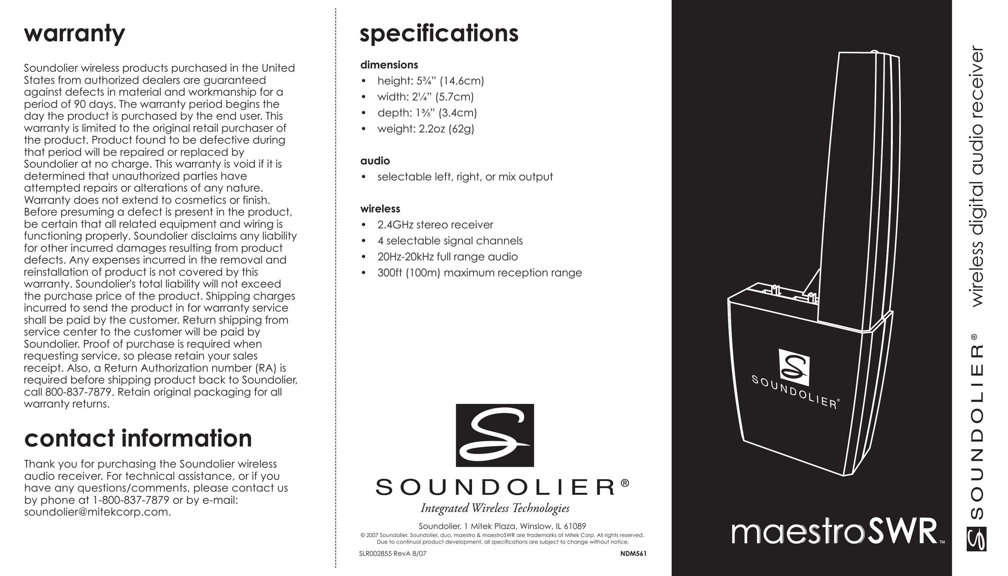 Soundolier Maestro SWR Wireless Speaker Lamp Speaker System User Manual
