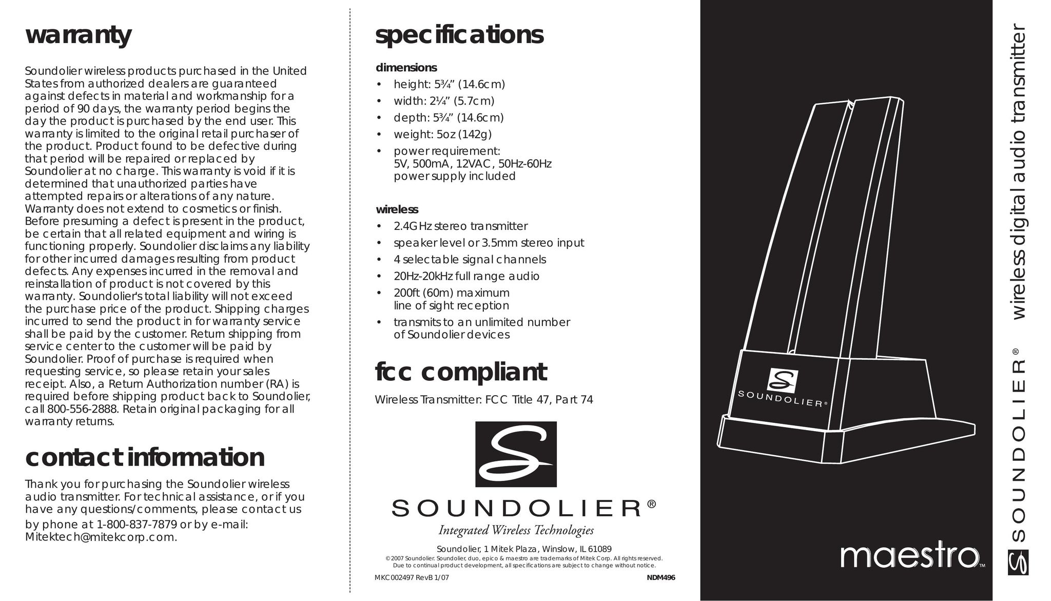 Soundolier Maestro Wireless Speaker Lamp Speaker System User Manual